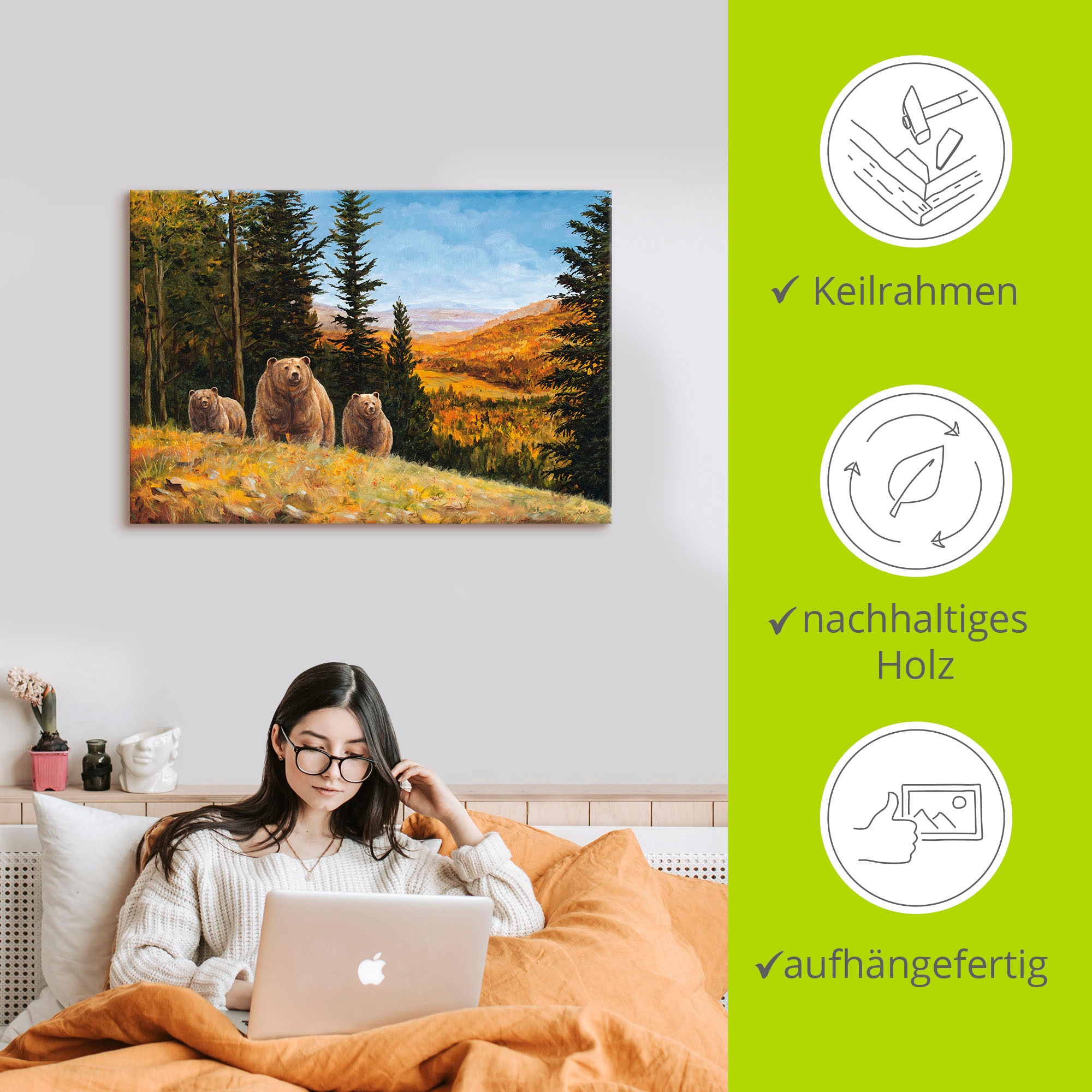 Artland Wandbild »Grizzly Bären«, Wildtiere, (1 St.), als Leinwandbild, Poster in verschied. Größen