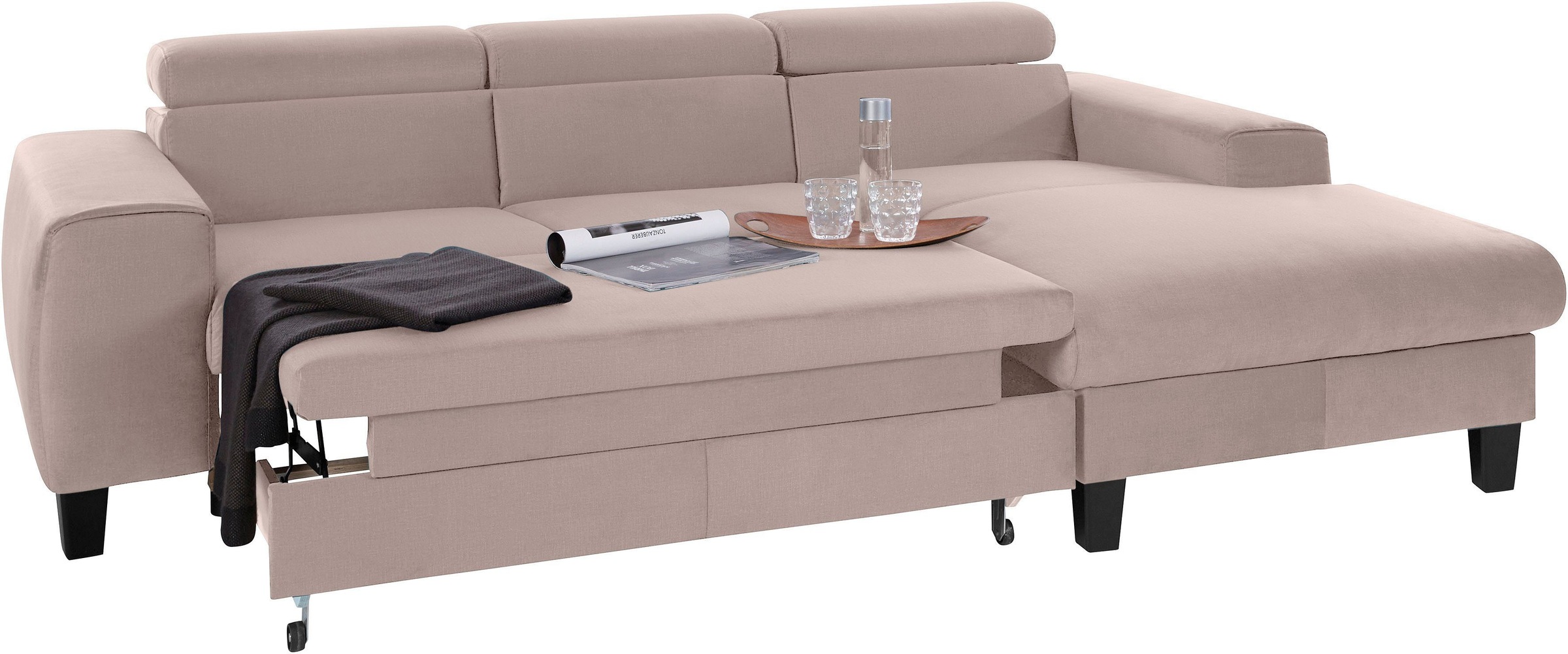COTTA Polstergarnitur »Morven L-Form«, (Set), Set bestehend aus: Ecksofa mit Kopfteilverstellung & Hocker