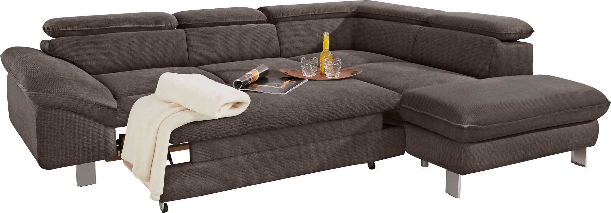 COTTA Polstergarnitur »Driver L-Form«, (Set, 2 tlg.), Set bestehend aus: Ecksofa mit Kopfteilverstellung & Hocker
