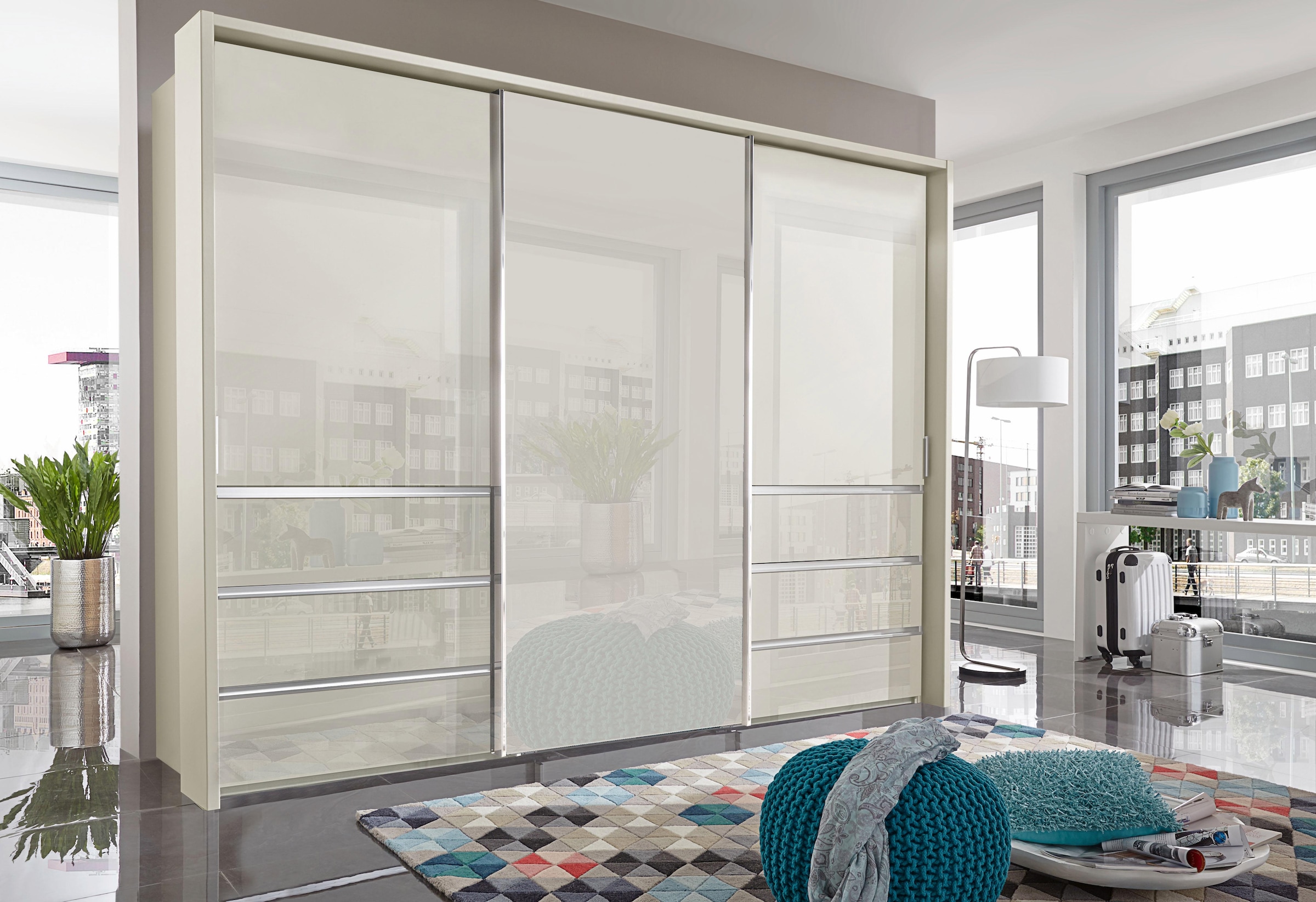 WIEMANN Schwebetürenschrank »Malibu, stilvolles Design, Made in Germany« mit Glasfront, in verschiedenen Breiten, Schubladen mit Selbsteinzug