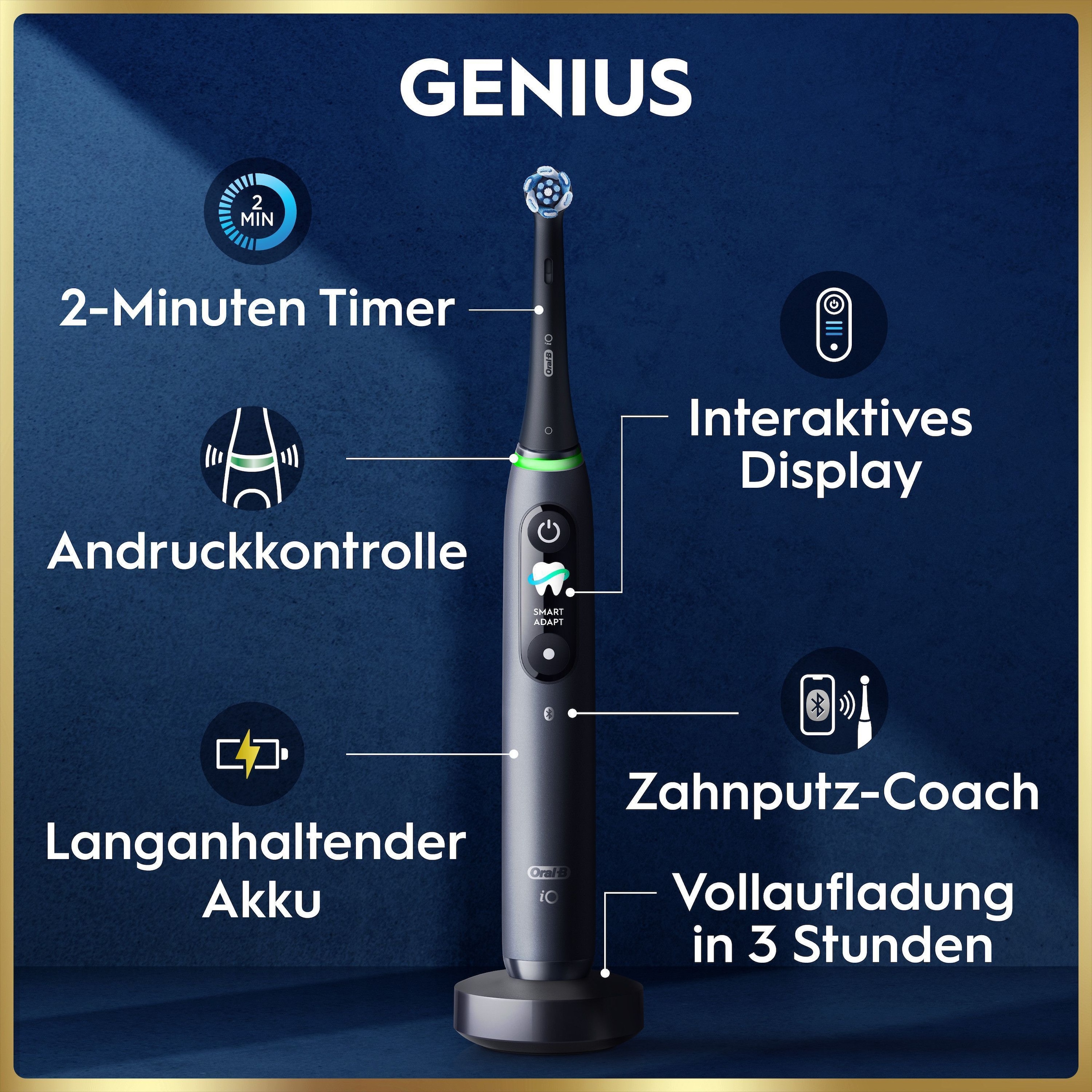 Oral-B Elektrische Zahnbürste »iO 9 Luxe Edition« 1 Stk. Aufsteckbürsten mit Magnet-Technologie, 7 Putzmodi, Farbdisplay & Lade-Reiseetui