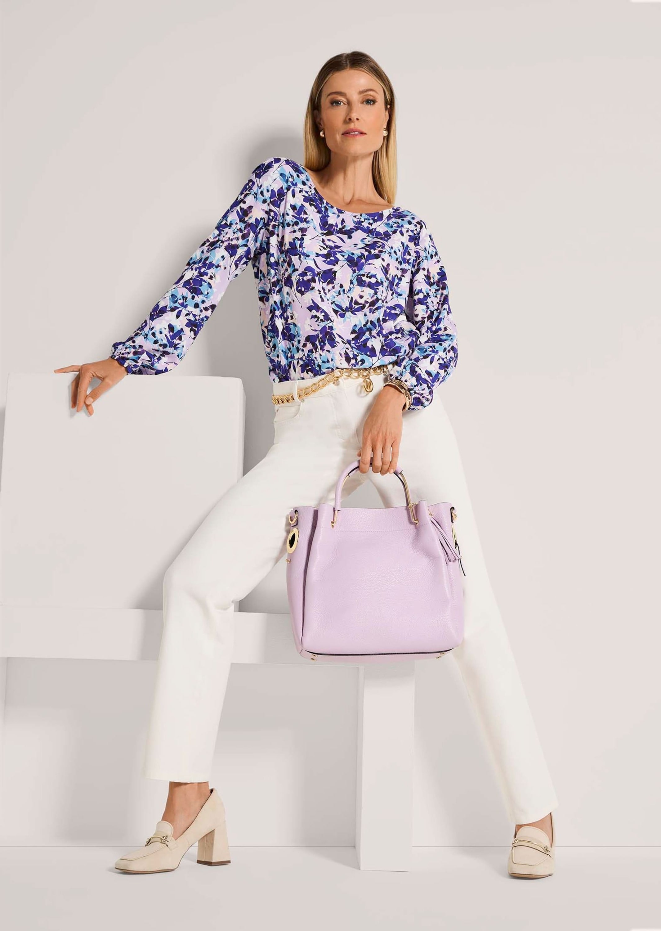MADELEINE Langarmbluse »Bluse Florale Langarmbluse mit Rundhals«