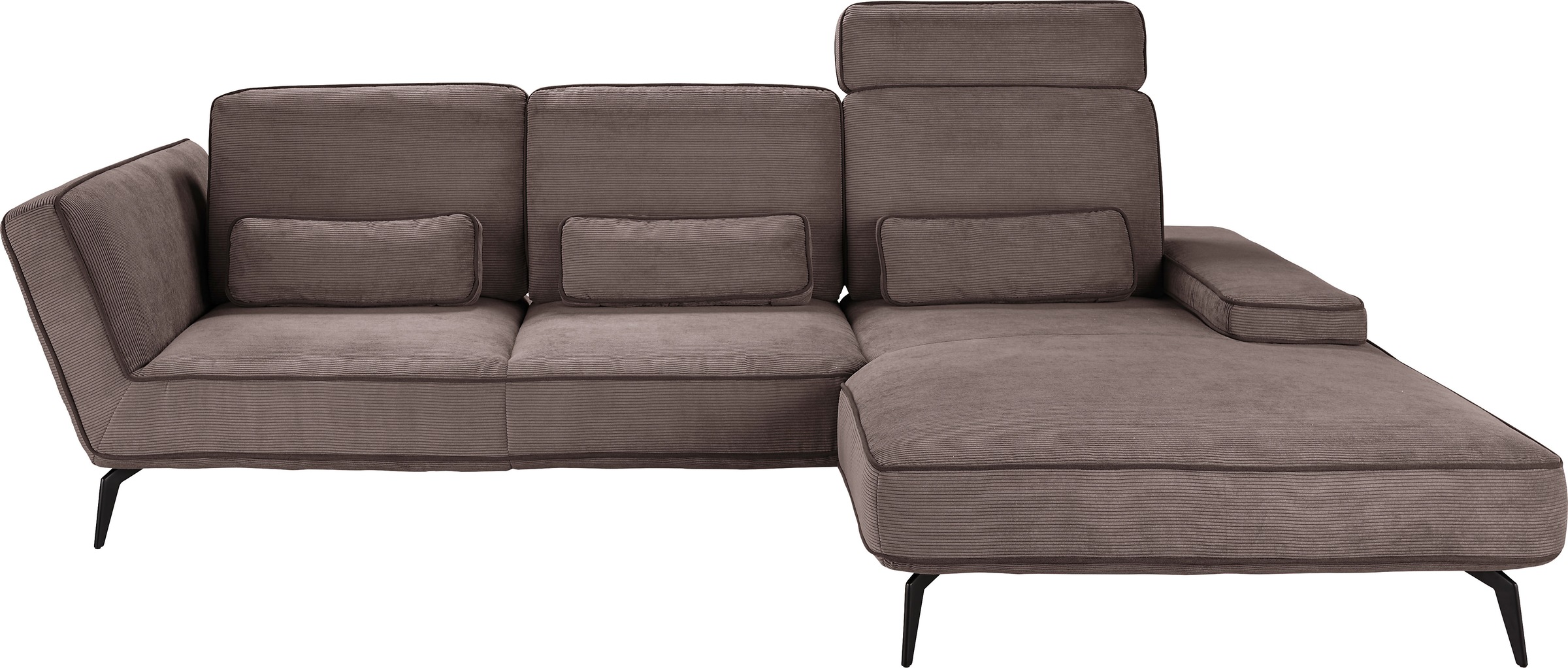 set one by Musterring Ecksofa »SO 4500, Füße schwarz matt, inkl Schwenkrückenfunktion, Cord, L-Form« wahlweise mit Kopfstütze/Armteilverstellung/Rückenneigung