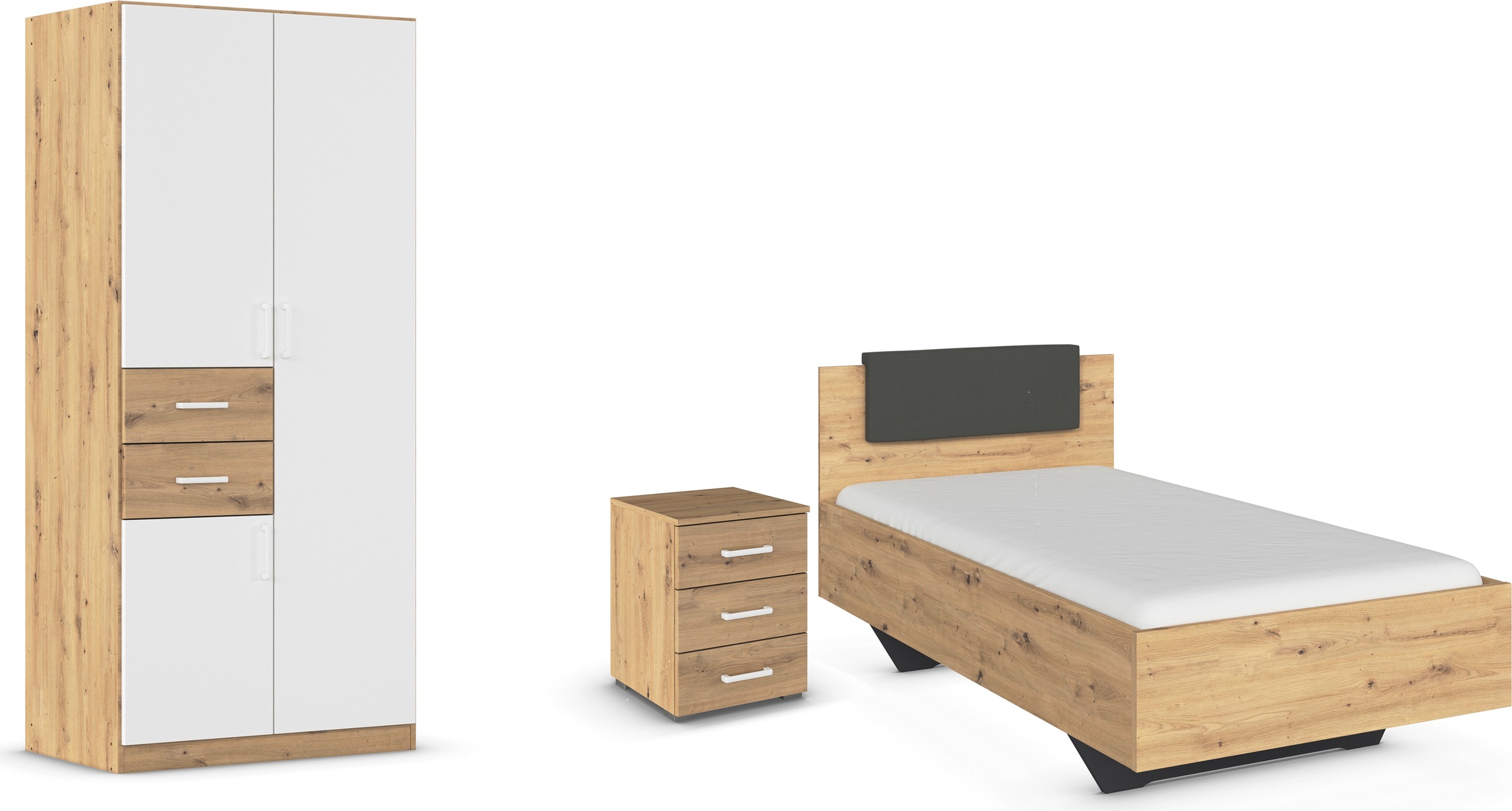 Rauch Schlafzimmer-Set »Komplettzimmer Komplettschlafzimmer Schlafzimmer-Set (3-St.) MAIKA« Set, 3 Stk. tlg. Schrank 3 Breiten, 2 Höhen, Bett 100...