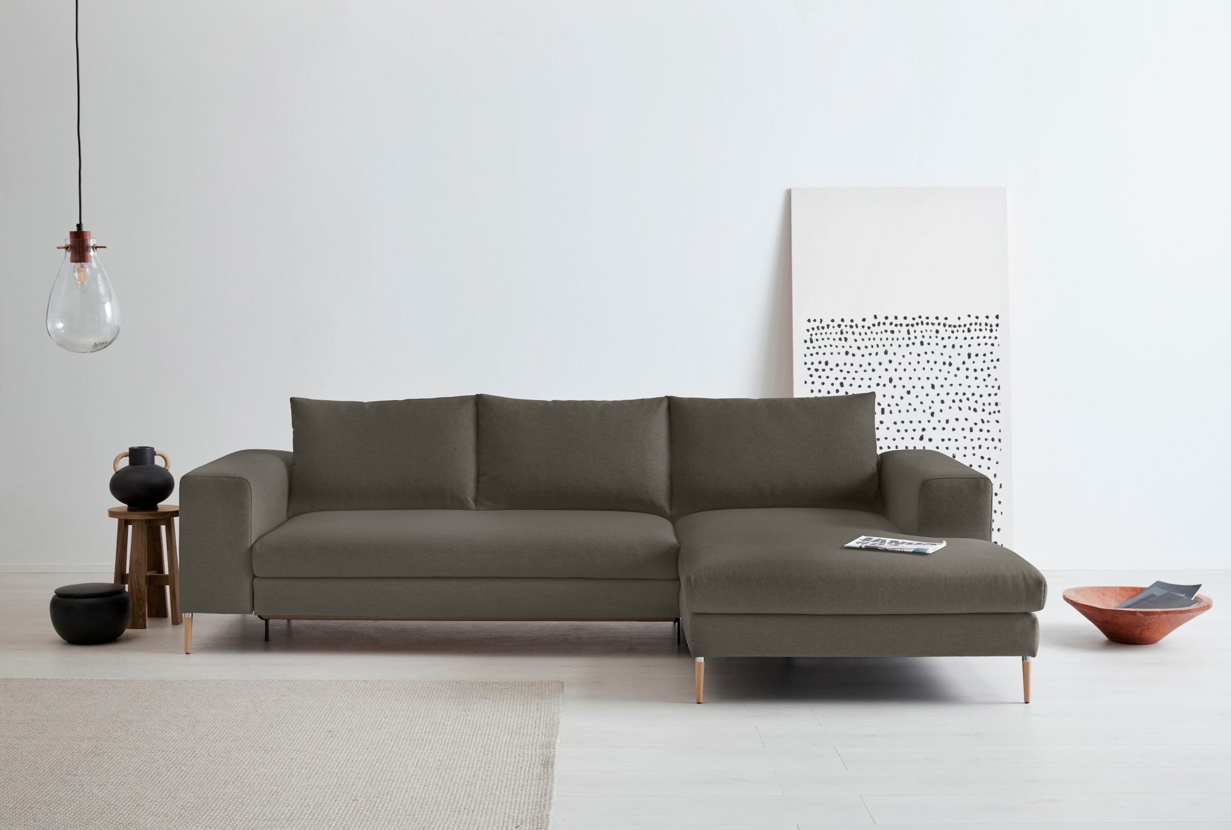 OTTO products Polsterecke »Finnja, softer, legerer Sitzkomfort, bequem, zeitloses Design, L-Form«, Mit Bettfunktion & Bettkasten