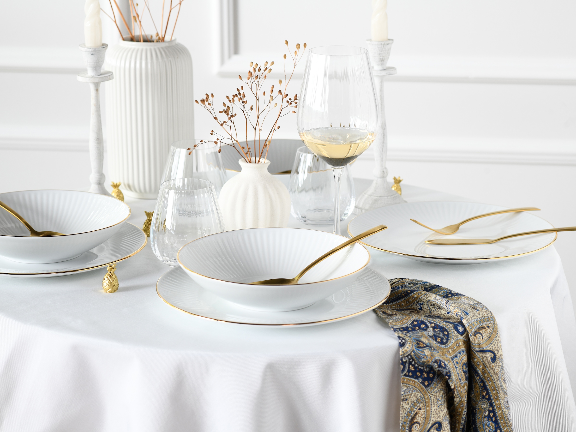 CreaTable Tafelservice »Valencia Gold, Tafel-Service 12-tlg« Teller Set, Elegant, Goldrand
