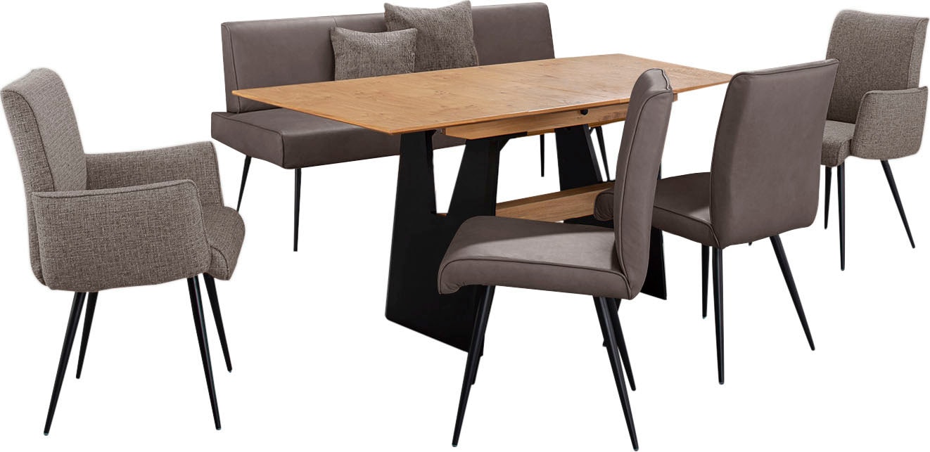 K+W Komfort & Wohnen Essgruppe »Giacomo I« Polsterbank, 2 Stühle und 2 Armlehnenstühle, 6 Stk. tlg. 2 Stühle und Bank, 2 Armlehnenstühle Stoff 775, Tisch 160 oder 180 cm