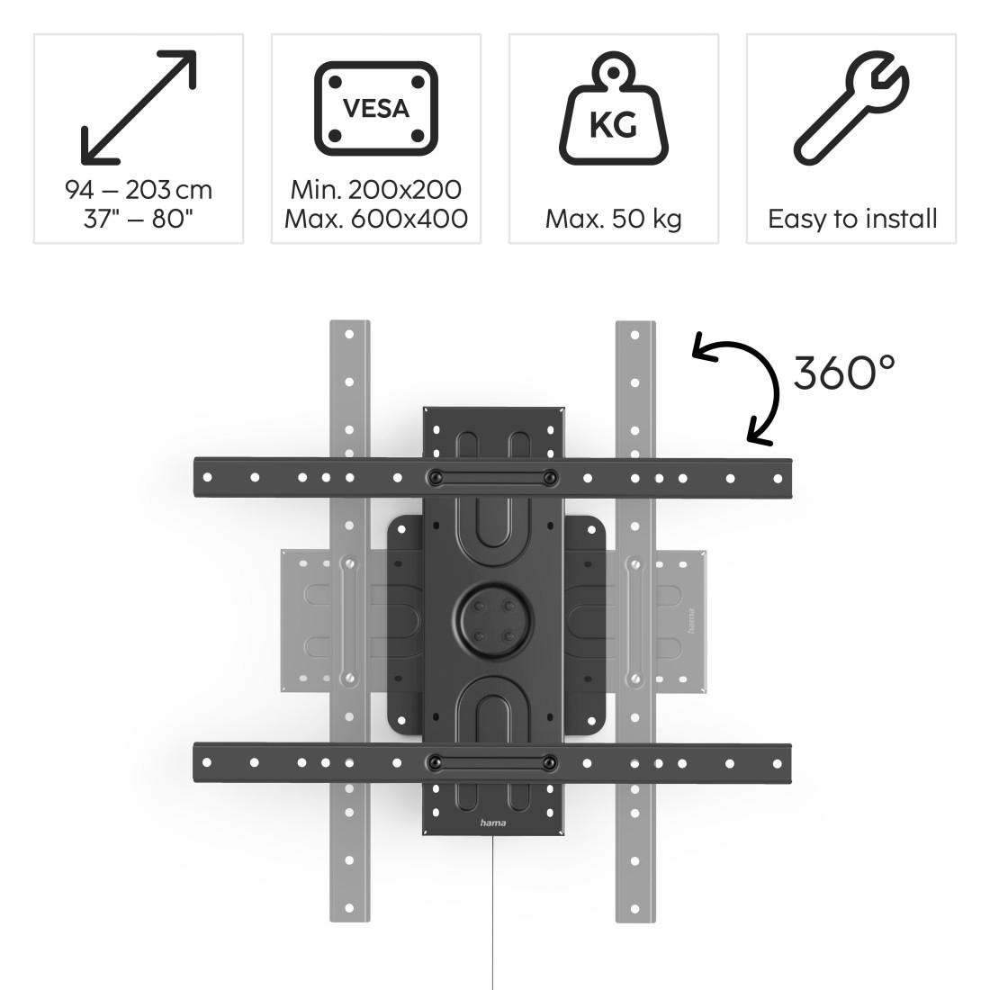 Hama TV-Wandhalterung »drehbar, bis 50kg, 94 - 203 cm (37" - 80"),43",50",55",65",75"«, bis 203 cm Zoll