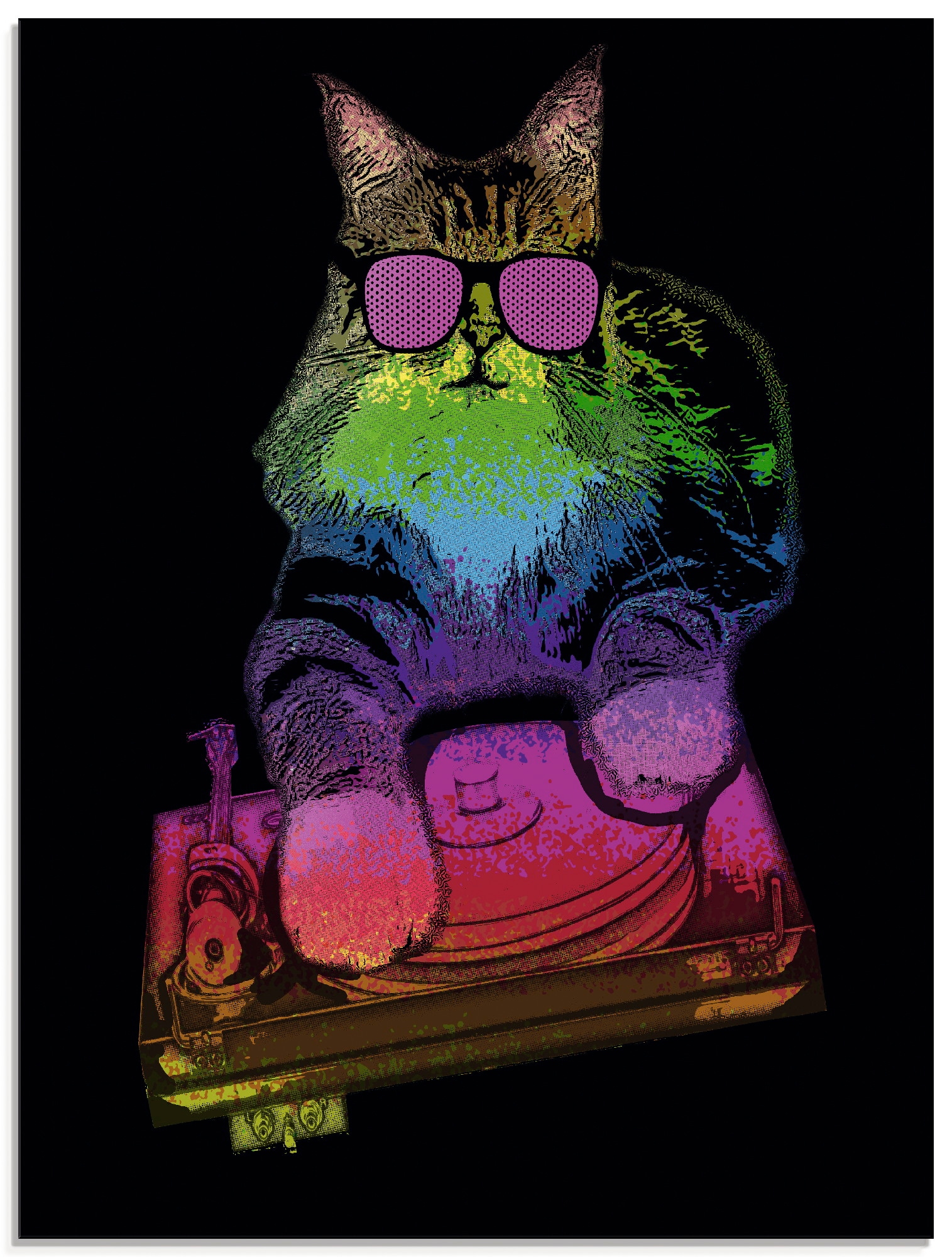 Glasbild »Witzige DJ Katze Party Musik«, Humor, (1 St.), in verschiedenen Größen
