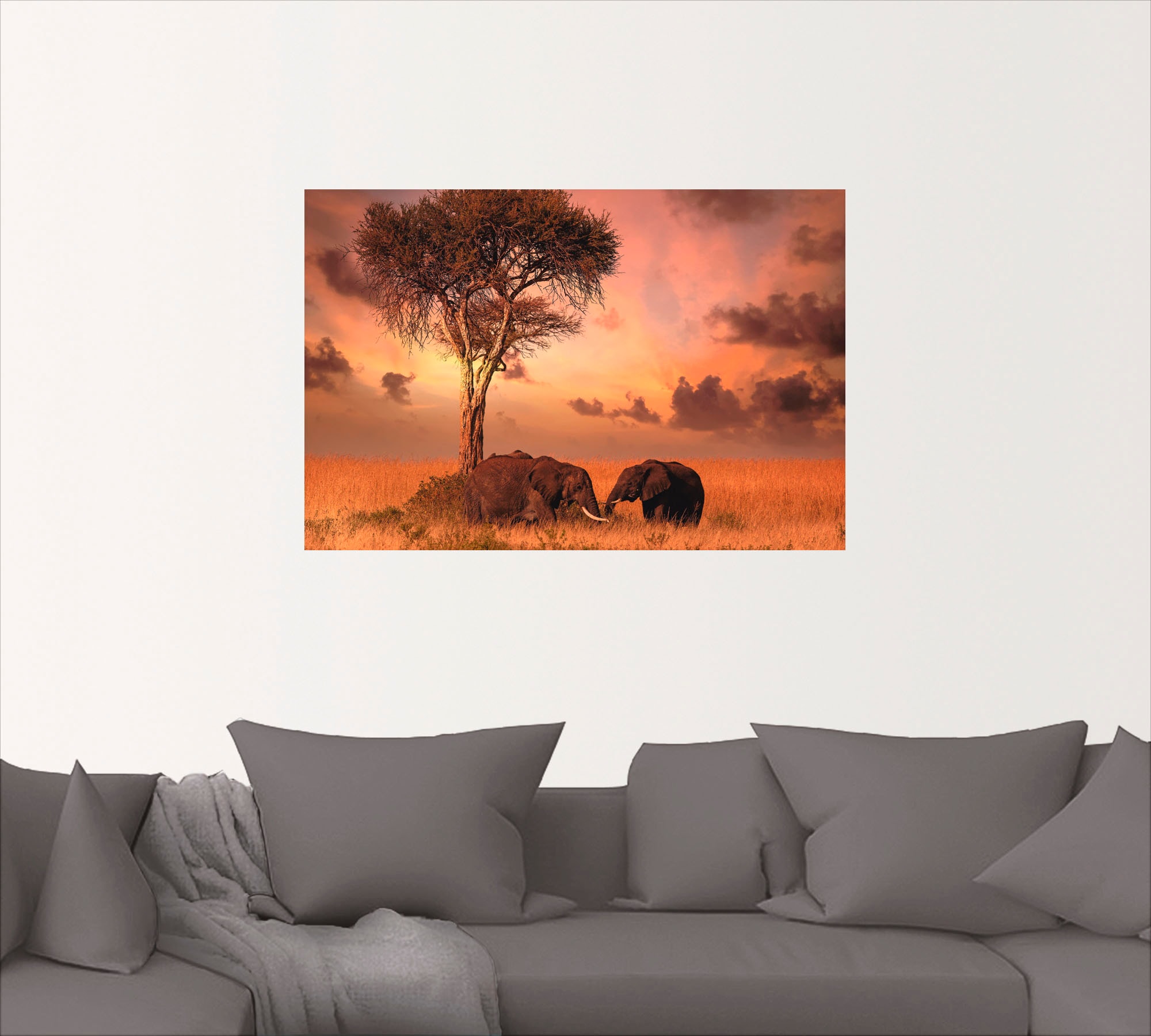 Artland Wandbild »Elefanten zum Abendessen«, Wildtiere, (1 St.), als Leinwandbild, Wandaufkleber in verschied. Größen