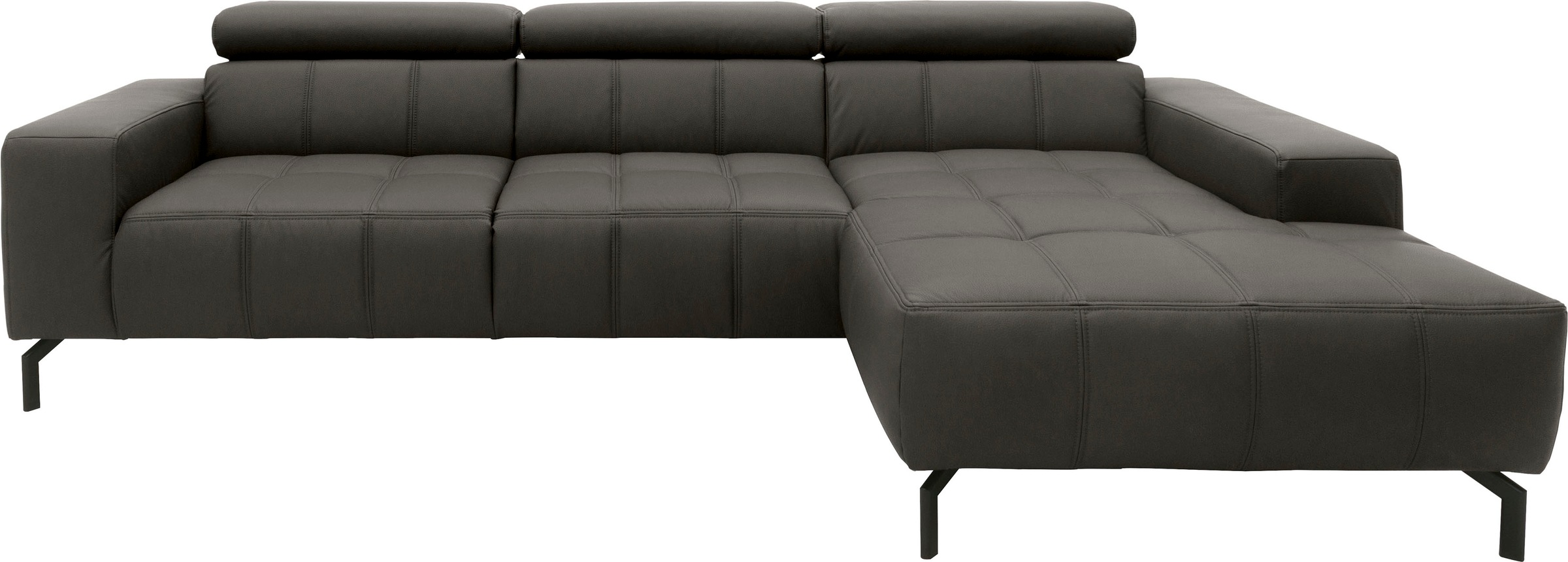 DOMO collection Ecksofa »Cunelli tolle Sitznähte als Designelement, fester Sitzkomfort, L-Form«, wahlweise mit 6-fach verstellbarer Kopfteilverstellung, bodenfrei