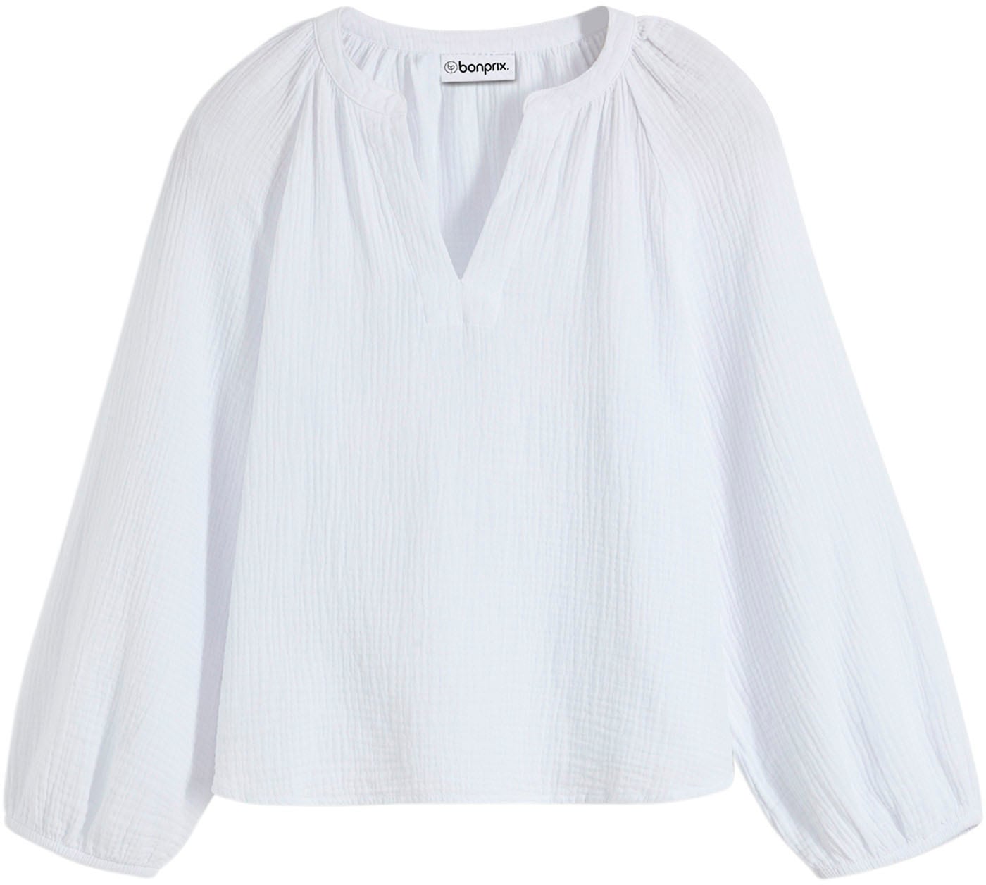 bonprix Shirtbluse »Oversize-Bluse aus Musselin« Oversize-Passform, mit V-Ausschnitt, aus Baumwolle, 3/4-Ärmeln