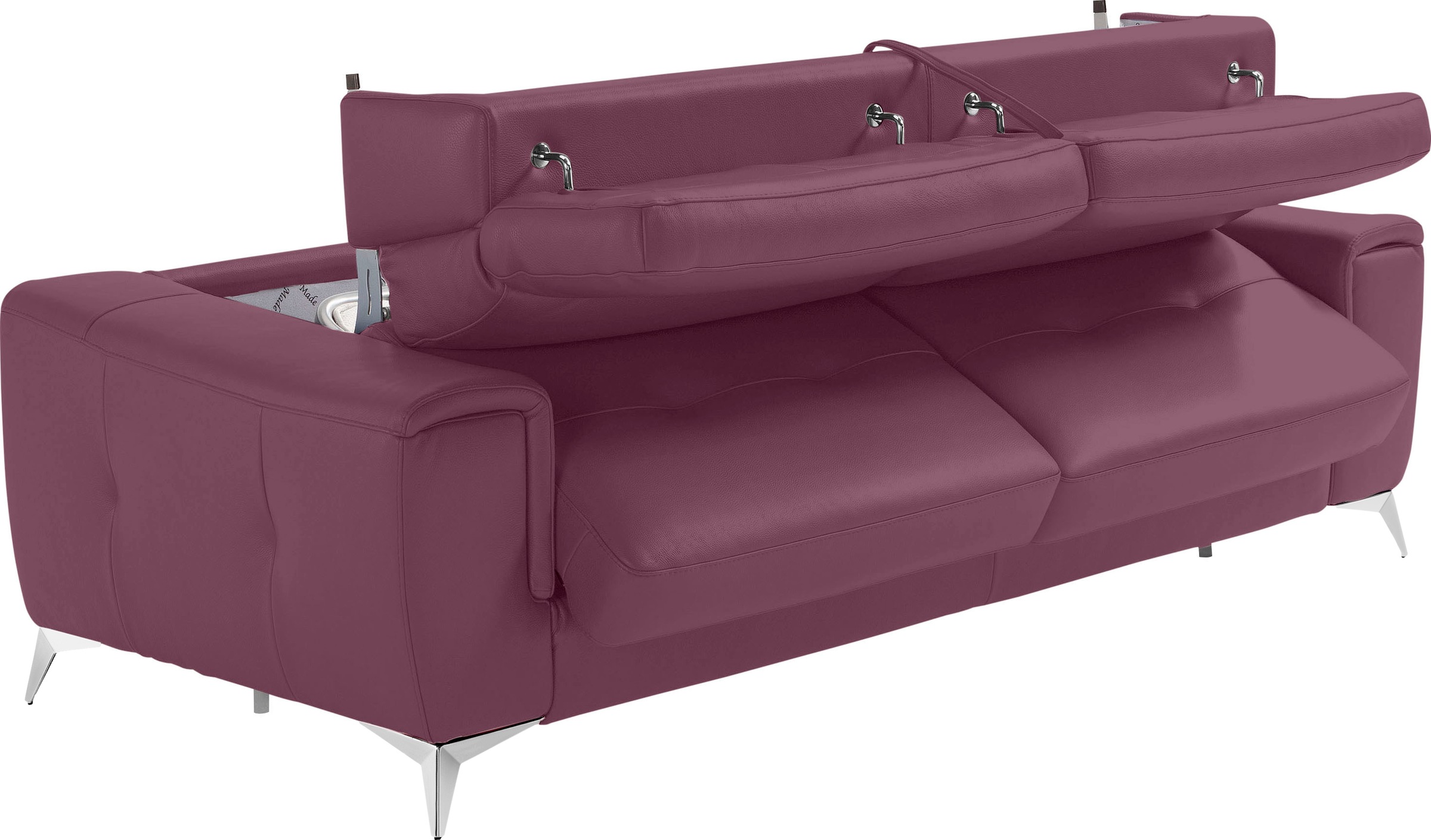 Egoitaliano Schlafsofa »Francine Designsofa, Loungesofa mit Dauerschlaffunktion, Breite 233 cm«, mit Bettfunktion, Leder NUVOLE, violett, Fußfarbe chrom