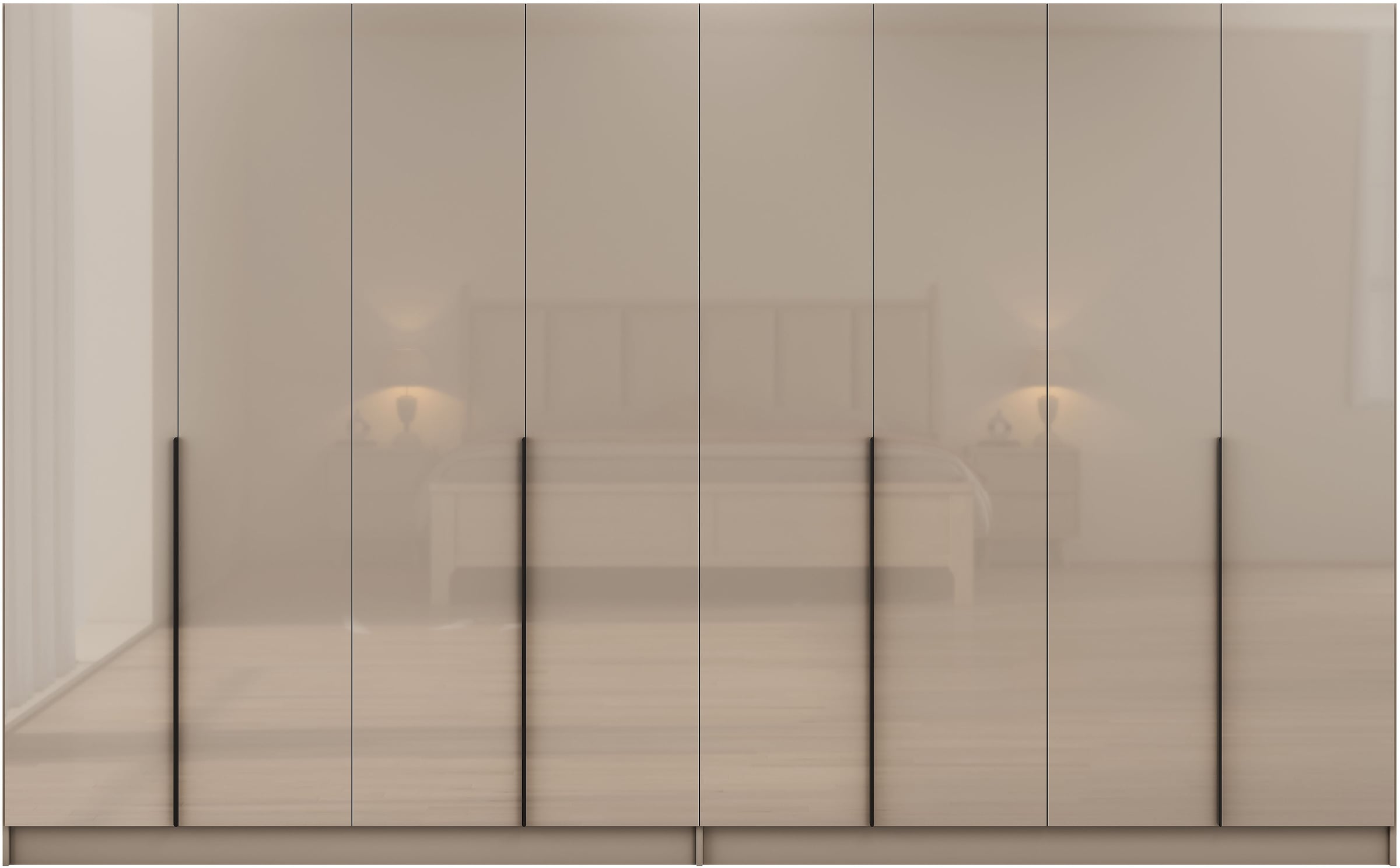 OTTO home Kleiderschrank »Annor Schlafzimmerschrank Breite 323 cm hochglanz Schrank Garderobe« Drehtürenschrank mit perfekter Innenausstattung - elegante Türgriffe