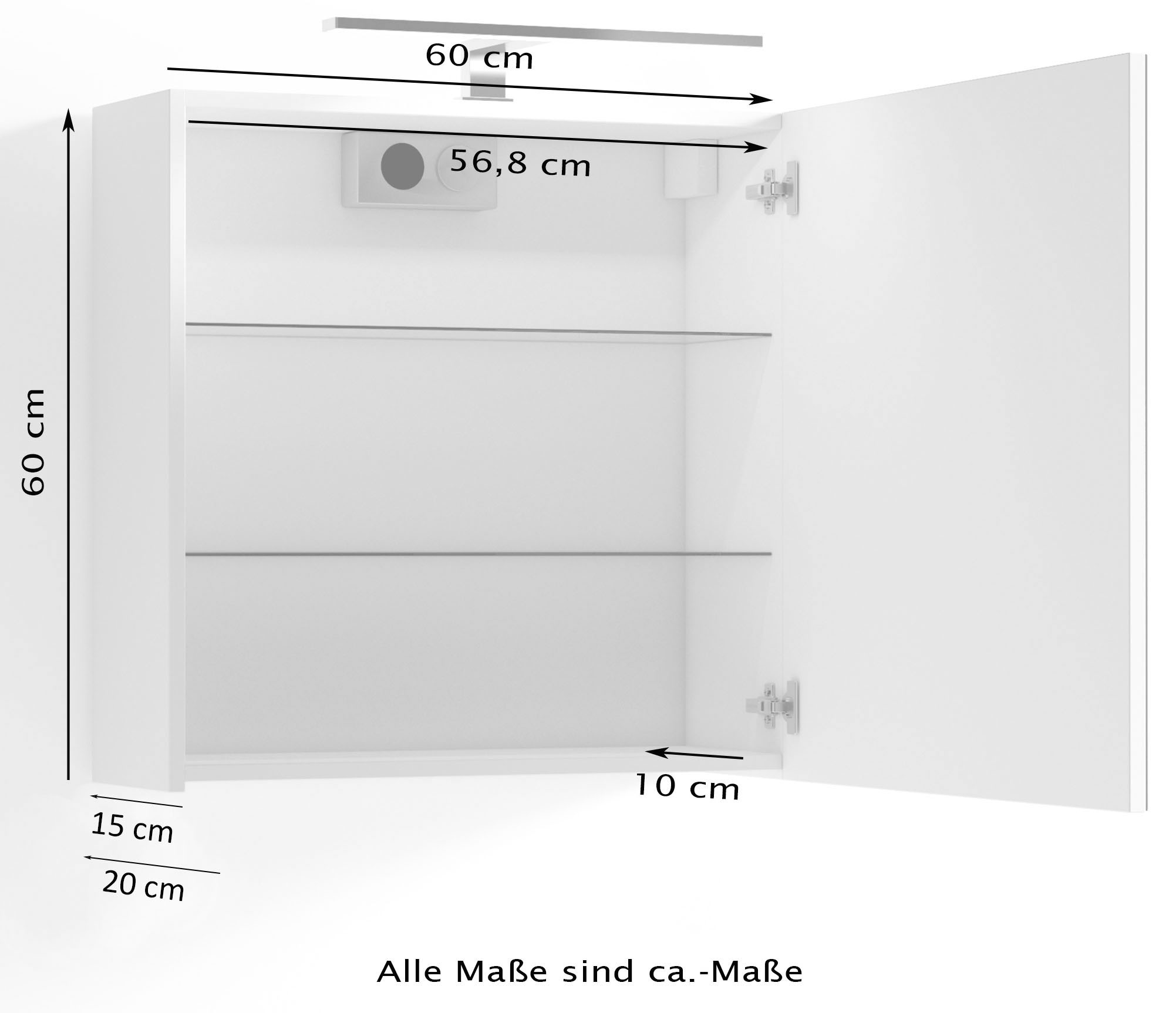 byLIVING Spiegelschrank »Spree«, Breite 60 cm, 1-türig, mit LED Beleuchtung und Schalter-/Steckdosenbox