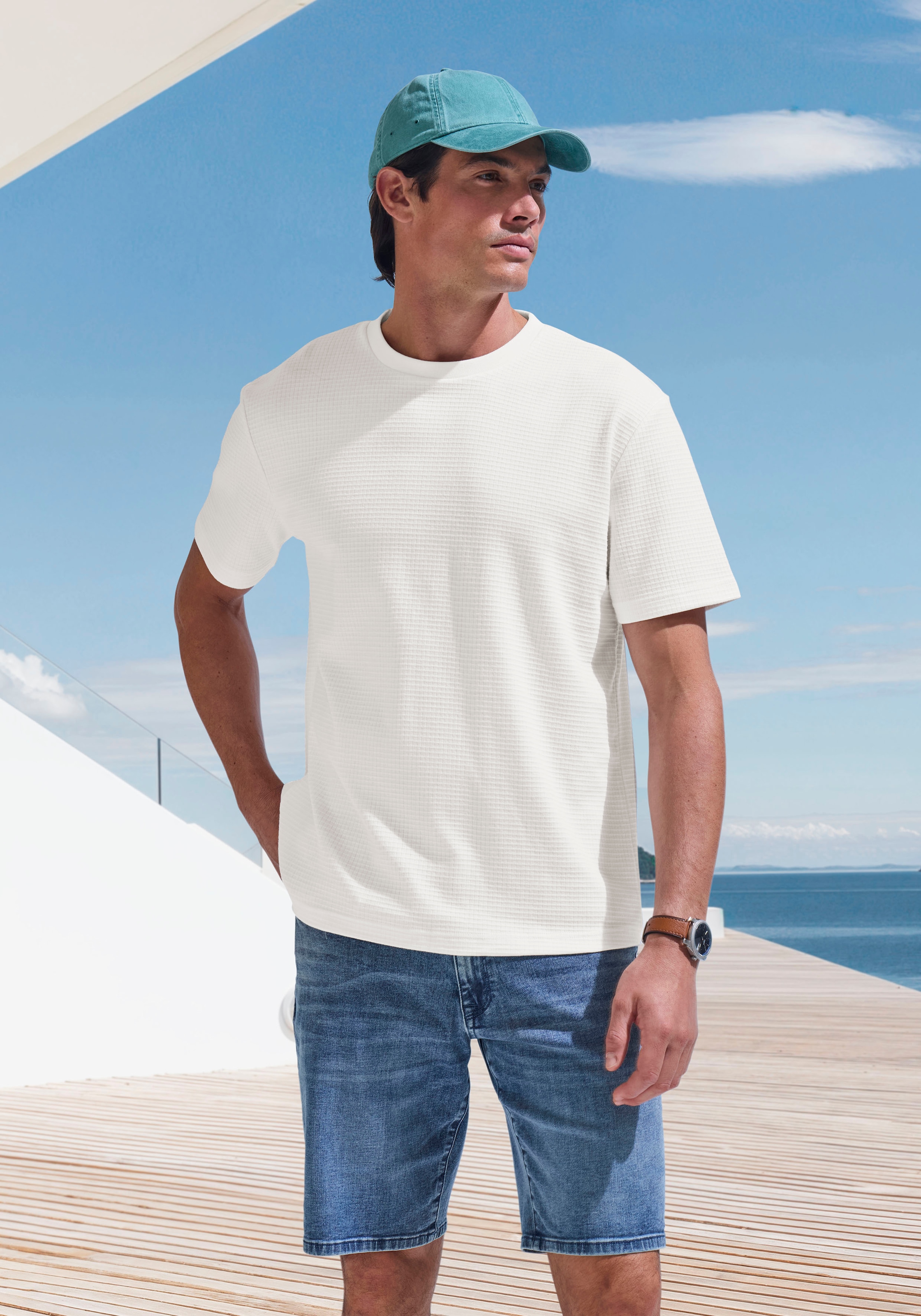 John Devin T-Shirt »mit Struktur« Rundhalsshirt mit Struktur aus Baumwoll-Mix