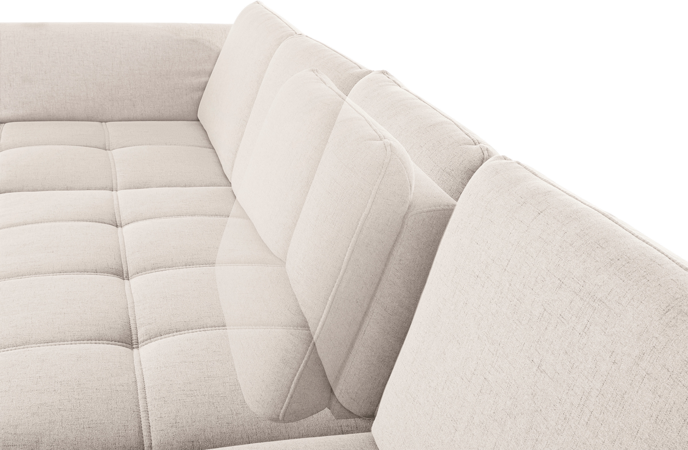 PLACES OF STYLE Wohnlandschaft »Costello U-Form, B: 363 cm mit Sitztiefen-, Armteilverstellung &« 3 Nierenkissen, optional Bettfunktion & Bettkasten