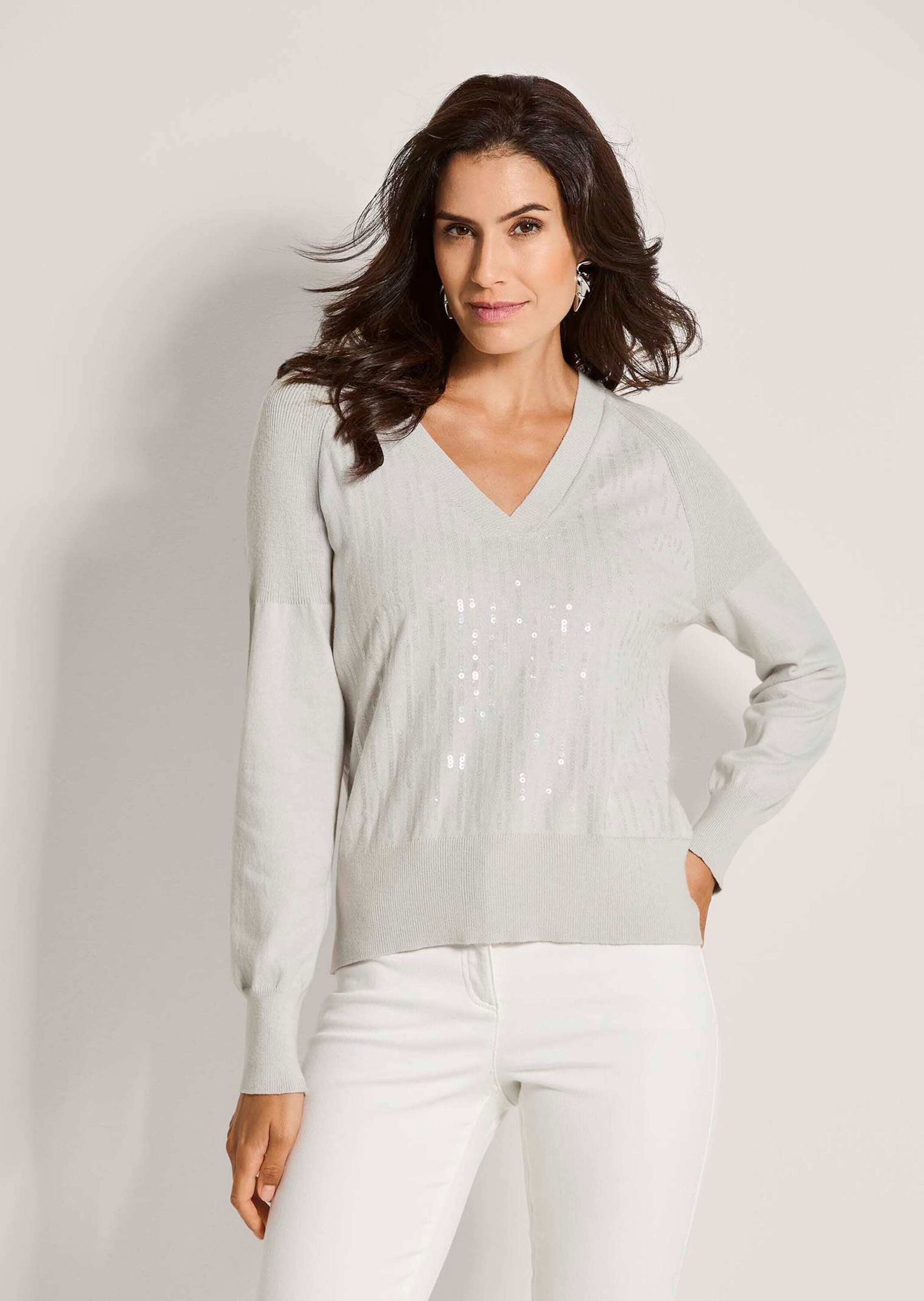 MADELEINE Longpullover »Feinstrickpullover Baumwollpullover mit Pailletten« Pailletten im Vorderteil