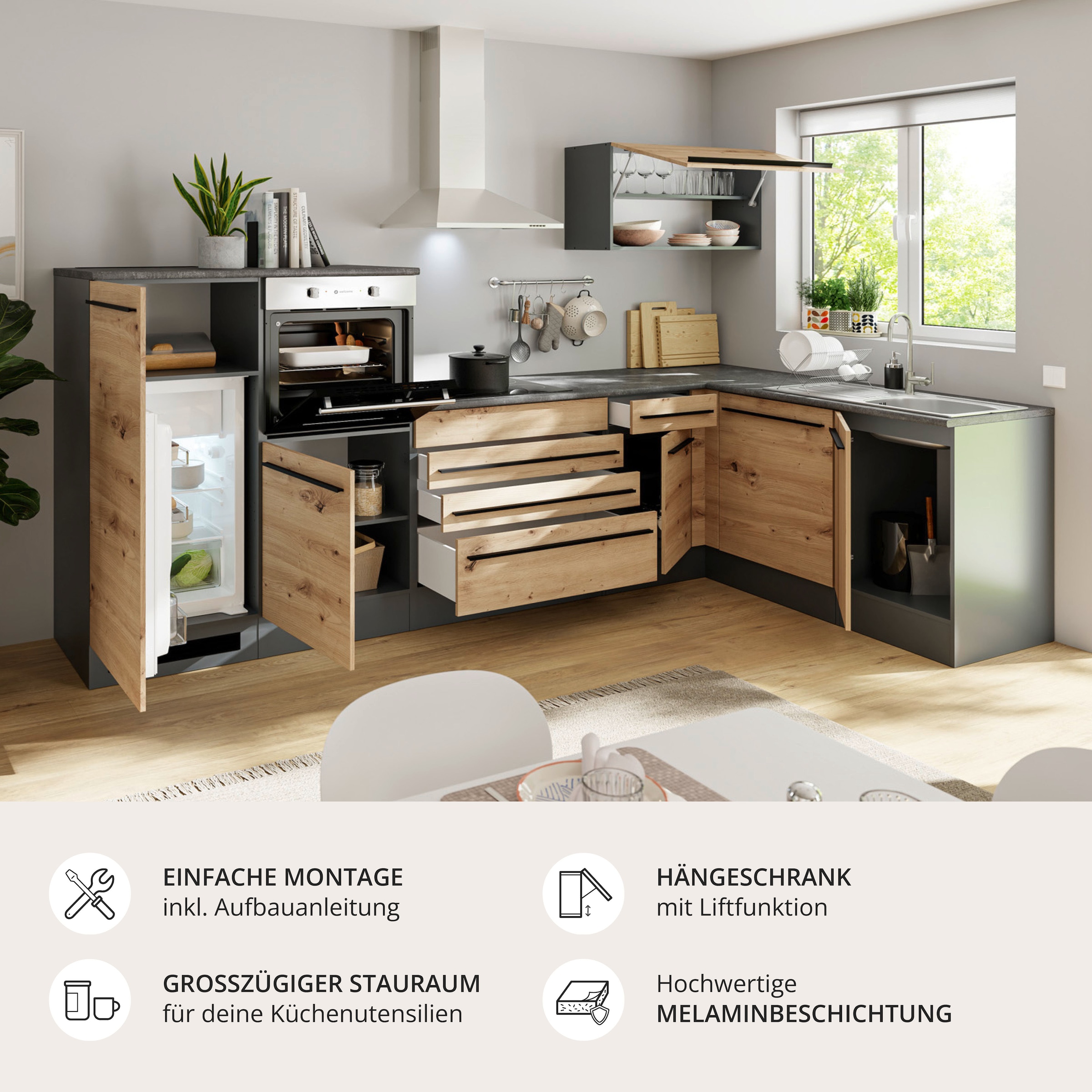 BASIC by Balculina Winkelküche »Jazz« Stellbreite 320/175 cm, wahlweise mit E-Geräten