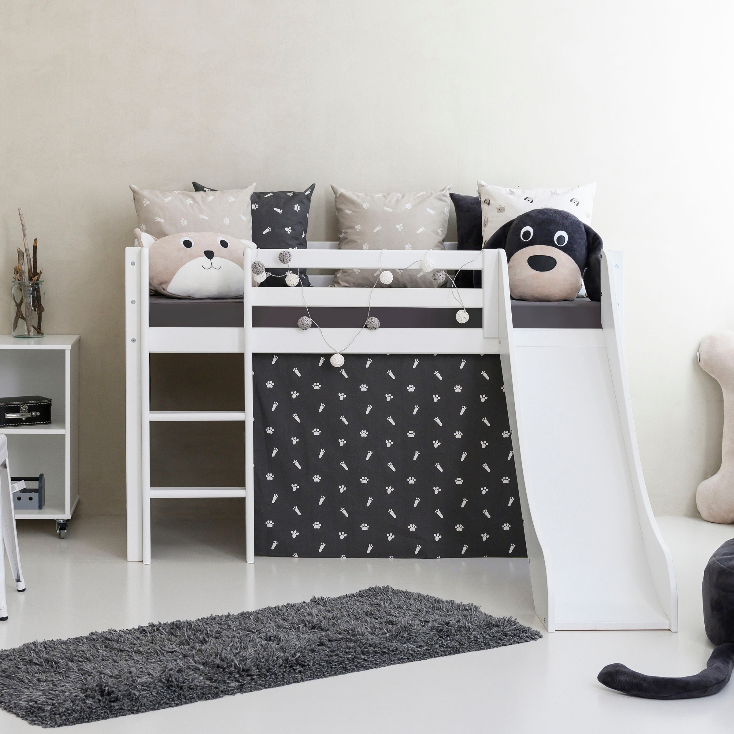 Hoppekids Hochbett »«Pets Granitgrau»«, Rutsche & Vorhang Grau und viel Auswahl kaufen