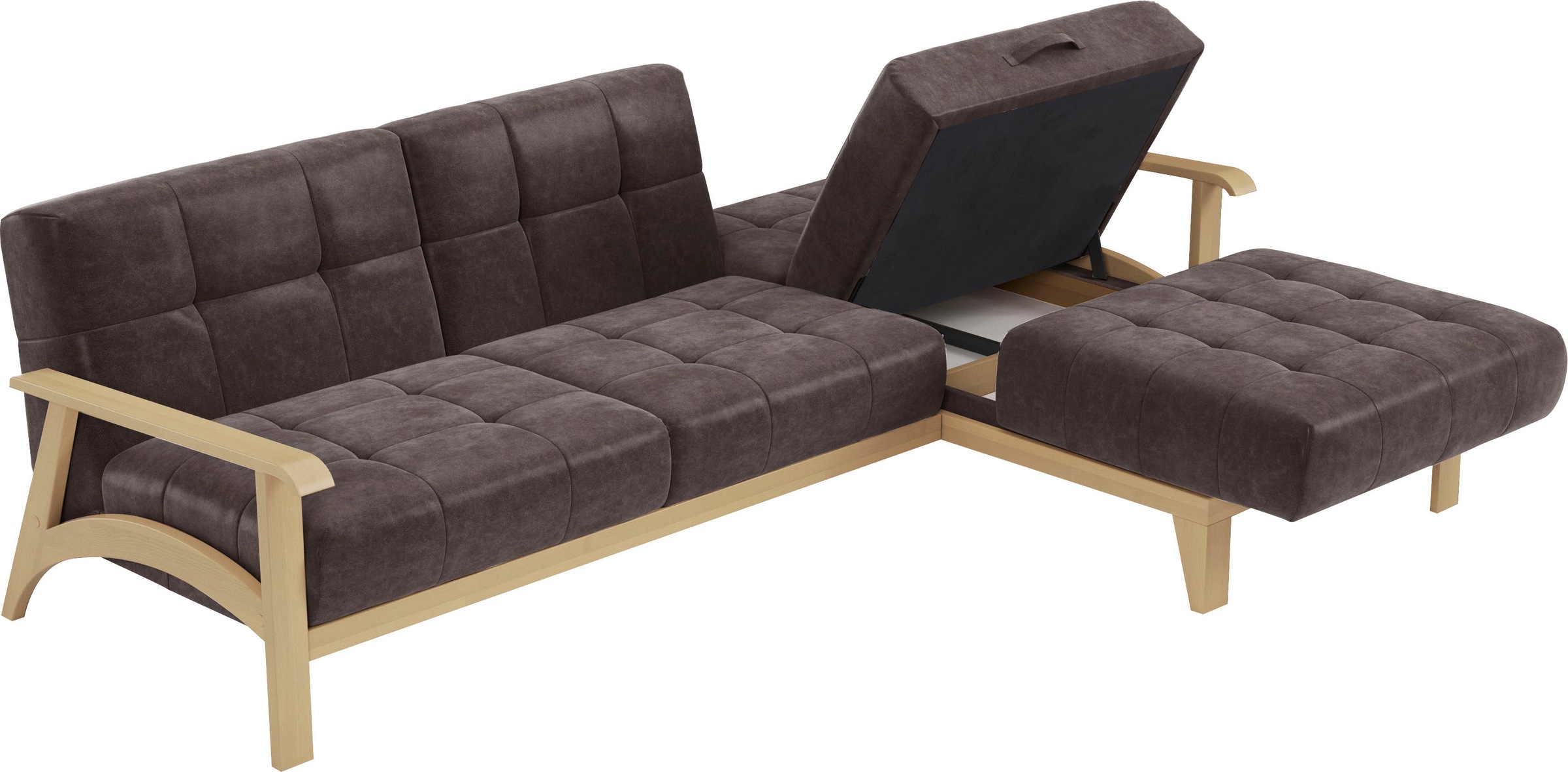 sit&more Ecksofa »Billund L-Form«, Armlehnen aus Buchenholz in natur, verschiedene Bezüge und Farben