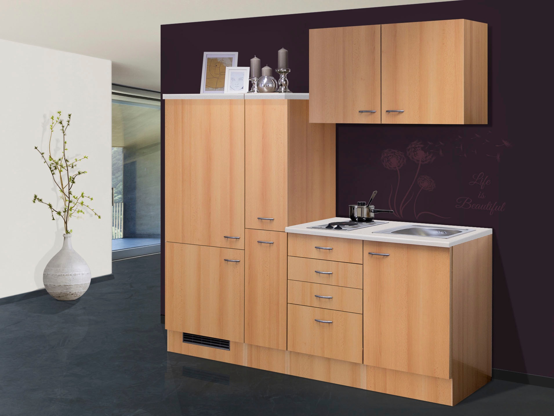 Flex-Well Küchenzeile »Nano«, Gesamtbreite 190 cm, mit Apothekerschrank, mit Einbau-Kühlschrank etc.