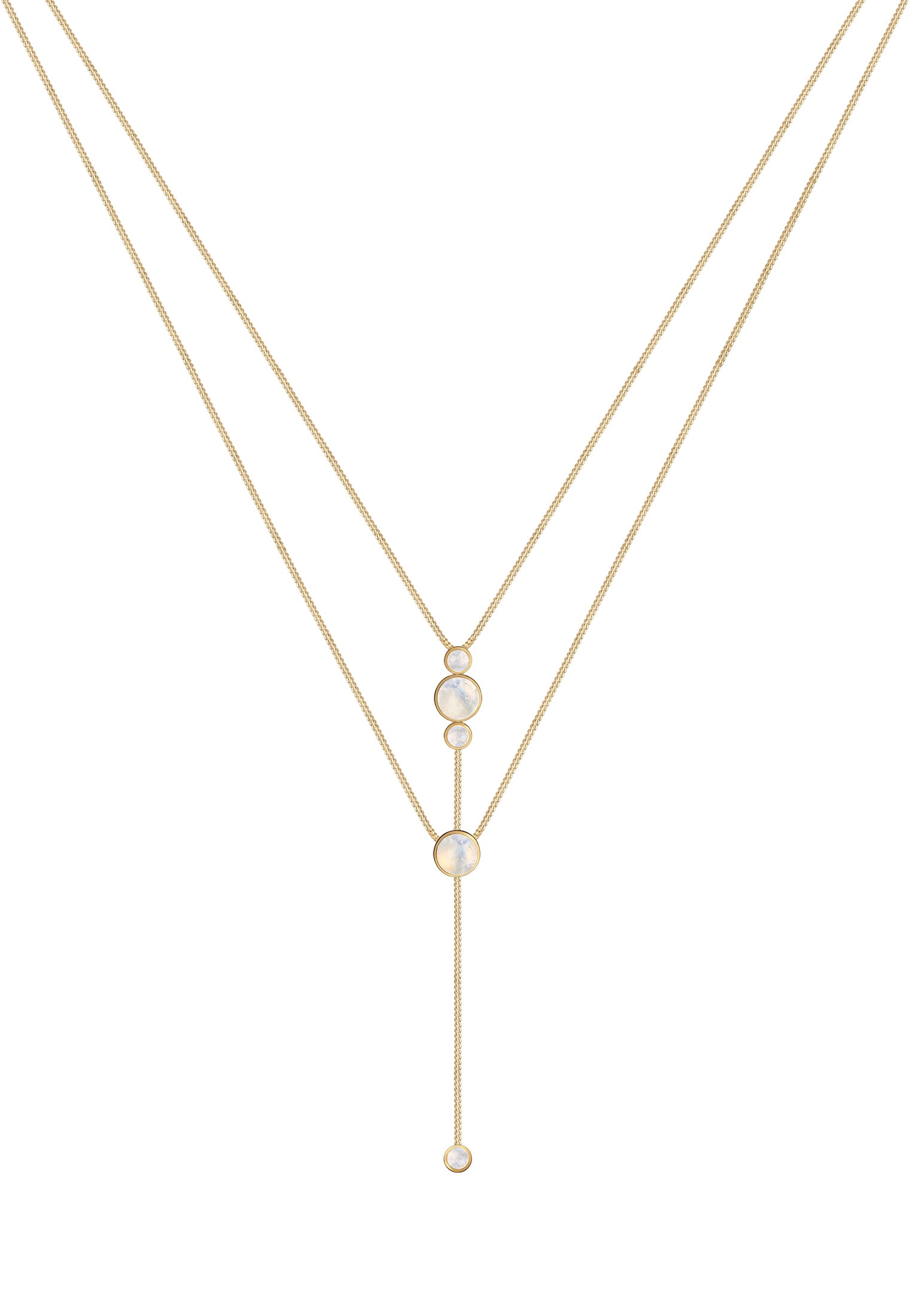 Elli Silberkette »Halskette Y-Kette Boho Layer Mondstein Weiß 925 Sterling Silber vergoldet«