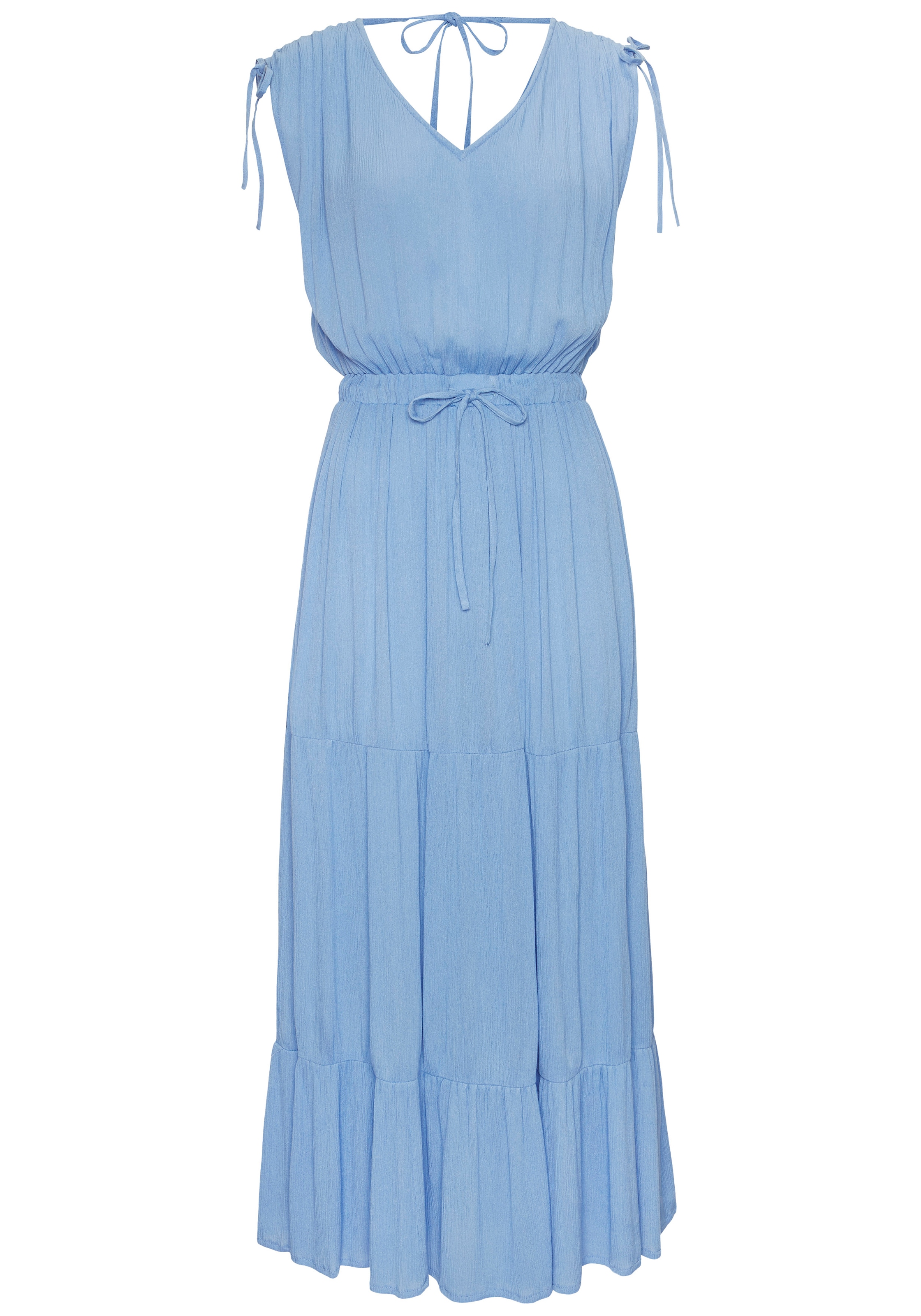 LASCANA Maxikleid mit tiefem Ausschnitt aus gekreppter Viskose