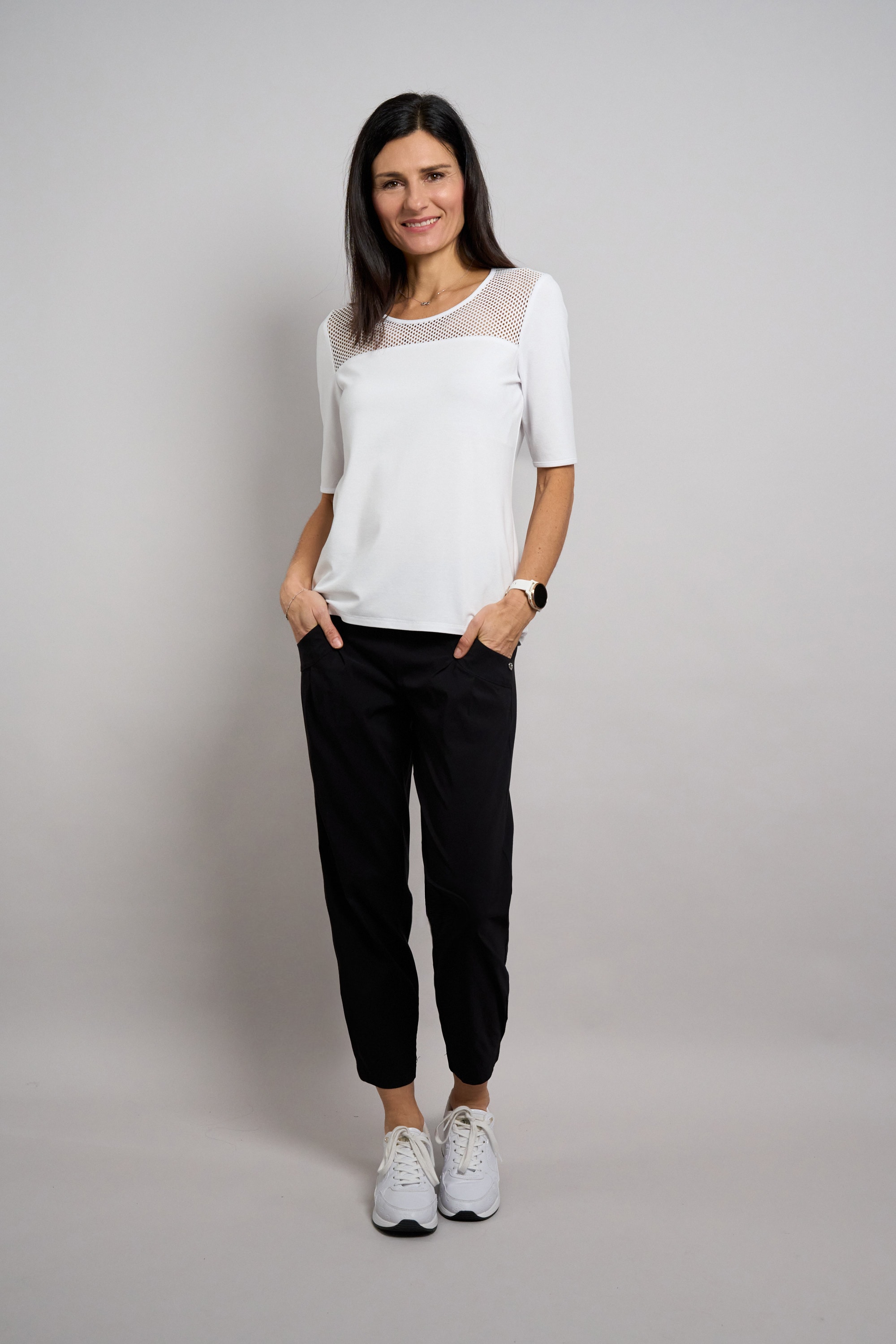 Seidel Moden Rundhalsshirt mit transparenten Lochmuster vorne - MADE IN GERMANY