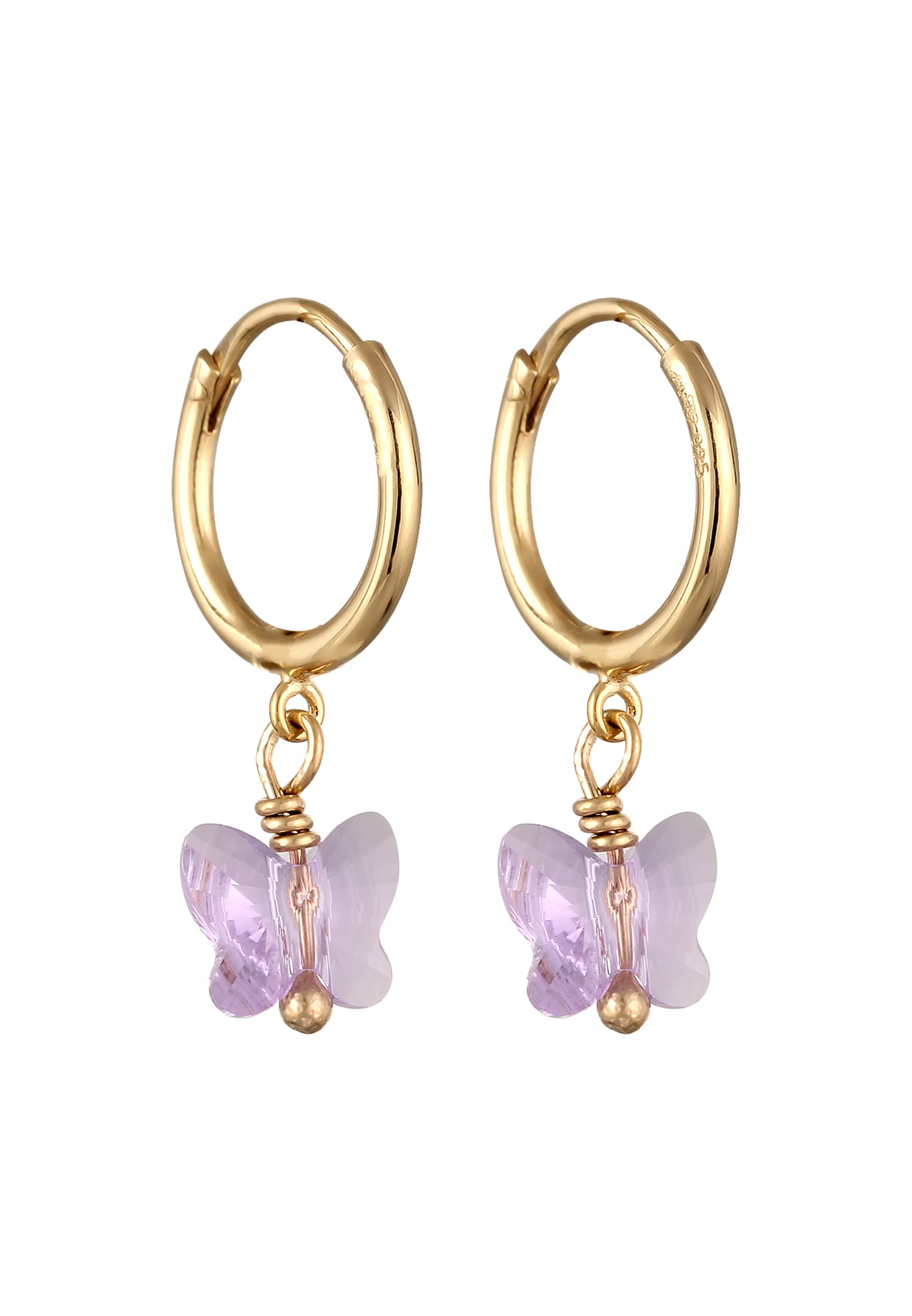 Elli Paar Creolen »Ohrringe Creolen Schmetterling Lila 925 Sterling Silber vergoldet, mit Kristallen von Swarovski(R)«