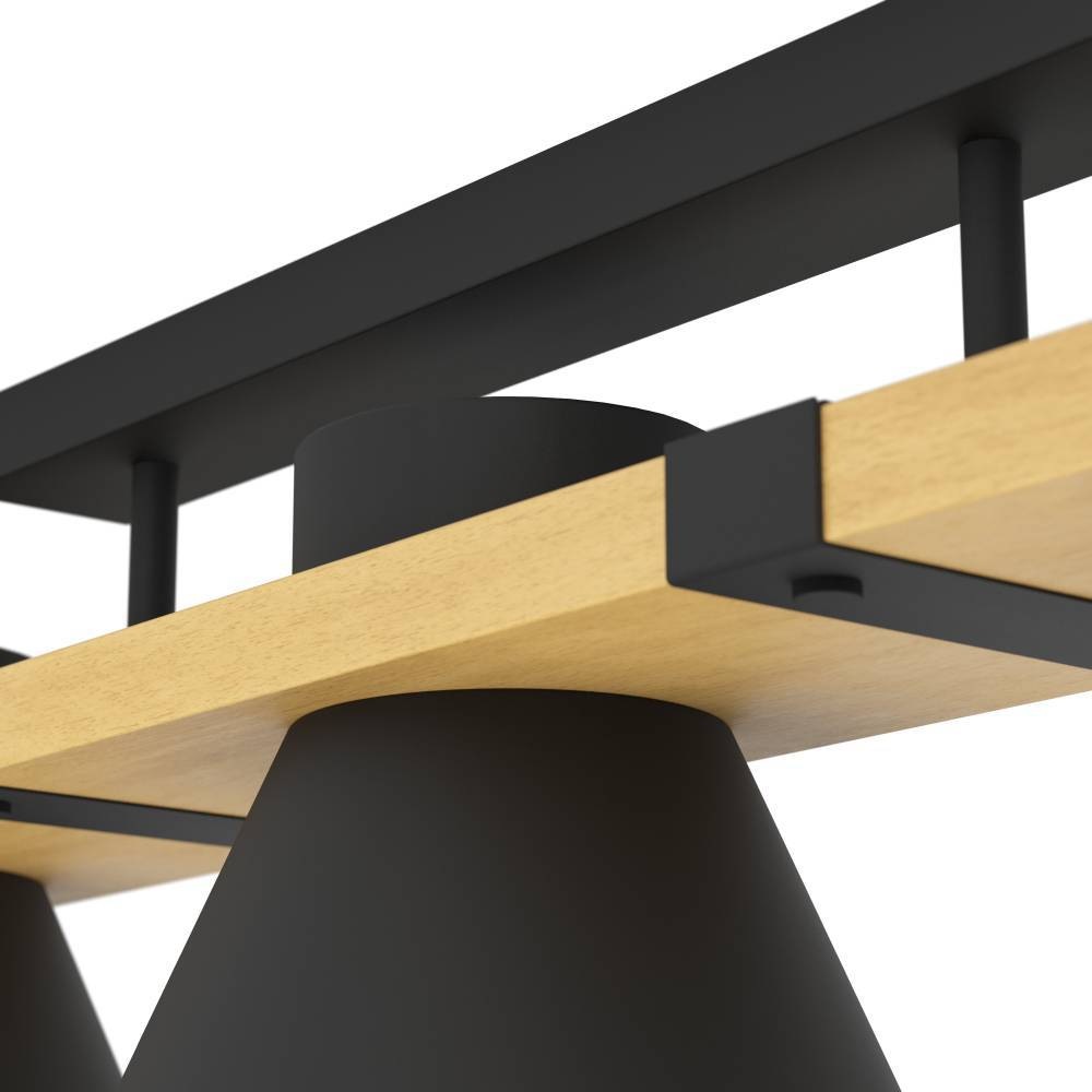 EGLO Deckenleuchte »MACCLES«, 3 flammig, Leuchtmittel E27 | ohne Leuchtmittel, Deckenleuchte, Wohnzimmerlampe, Holz und Metall, Schwarz, Deckenspot