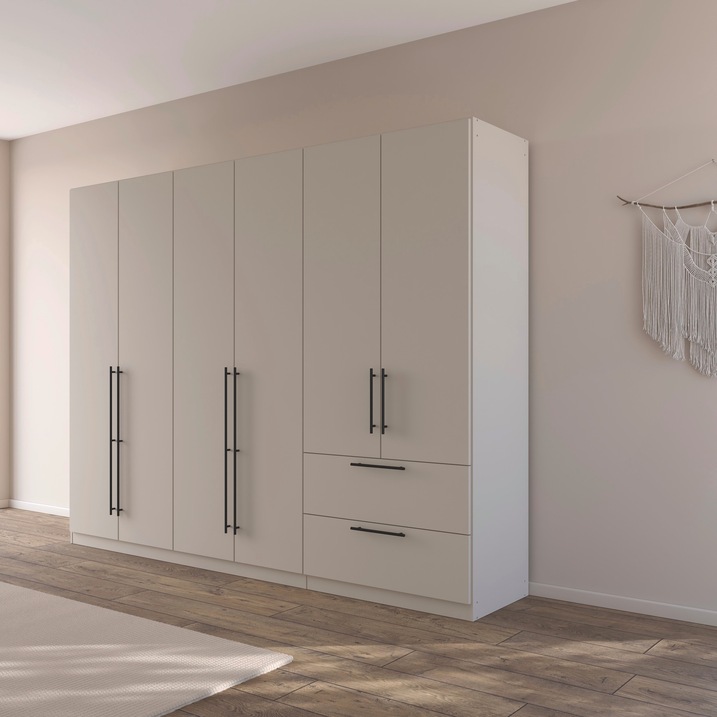 rauch Kleiderschrank »Drehtürenschrank Schrank Garderobe Wäscheschrank Schlafzimmer AVOLA«, (in 3 verschiedenen Ausstattungen BASIC/CLASSIC/PREMIUM), mit hochwertigen Stangengriffen aus Metall in Schwarz MADE IN GERMANY