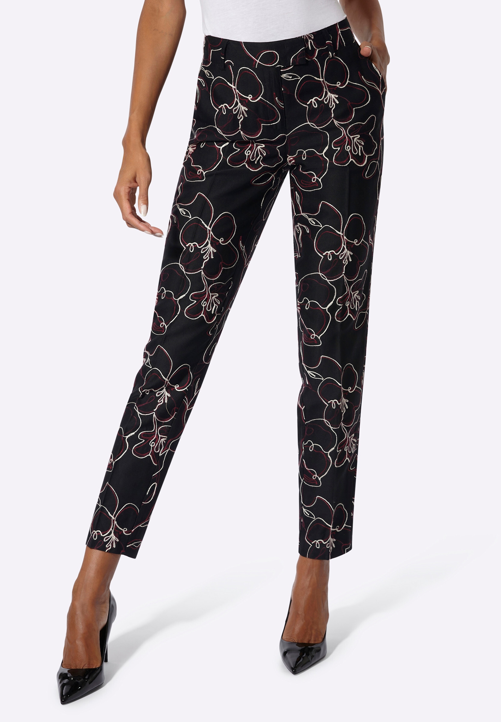 creation L Bügelfaltenhose »Lyocell-Viskose-Hose Hose mit aufwendiger Stickerei«