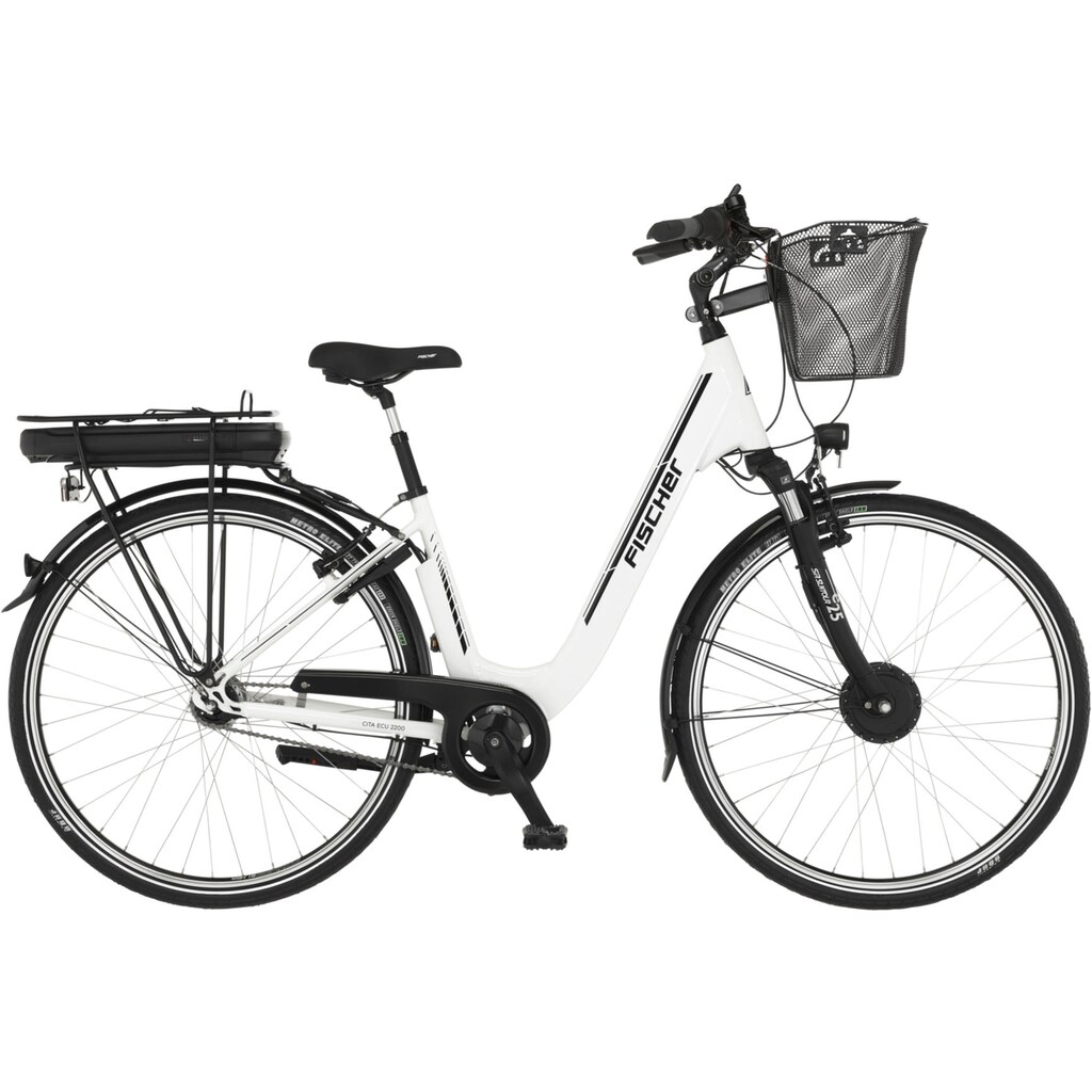 FISCHER Fahrrad E-Bike »CITA ECU 2200 418«, 7 Gang, Shimano, Nexus, Frontmotor 250 W, (mit Akku-Ladegerät-mit Beleuchtungsset-mit Fahrradschloss)