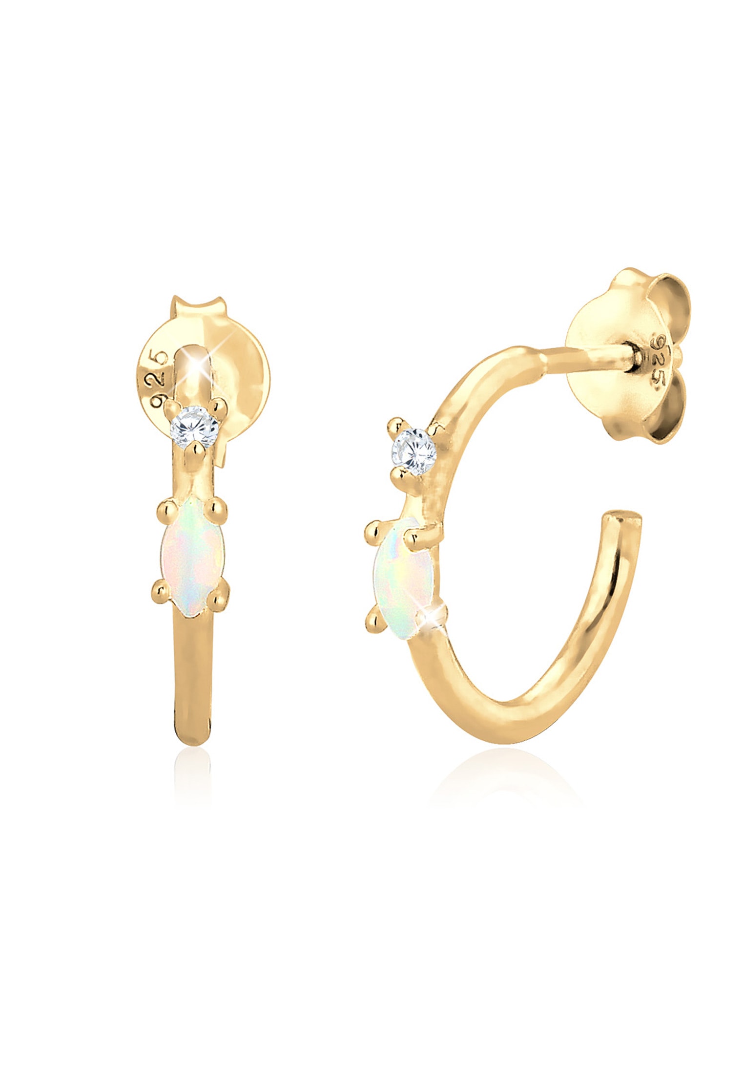 Elli Paar Creolen »Ohrringe Stecker Opal Marquise und Zirkonia 925 Silber«
