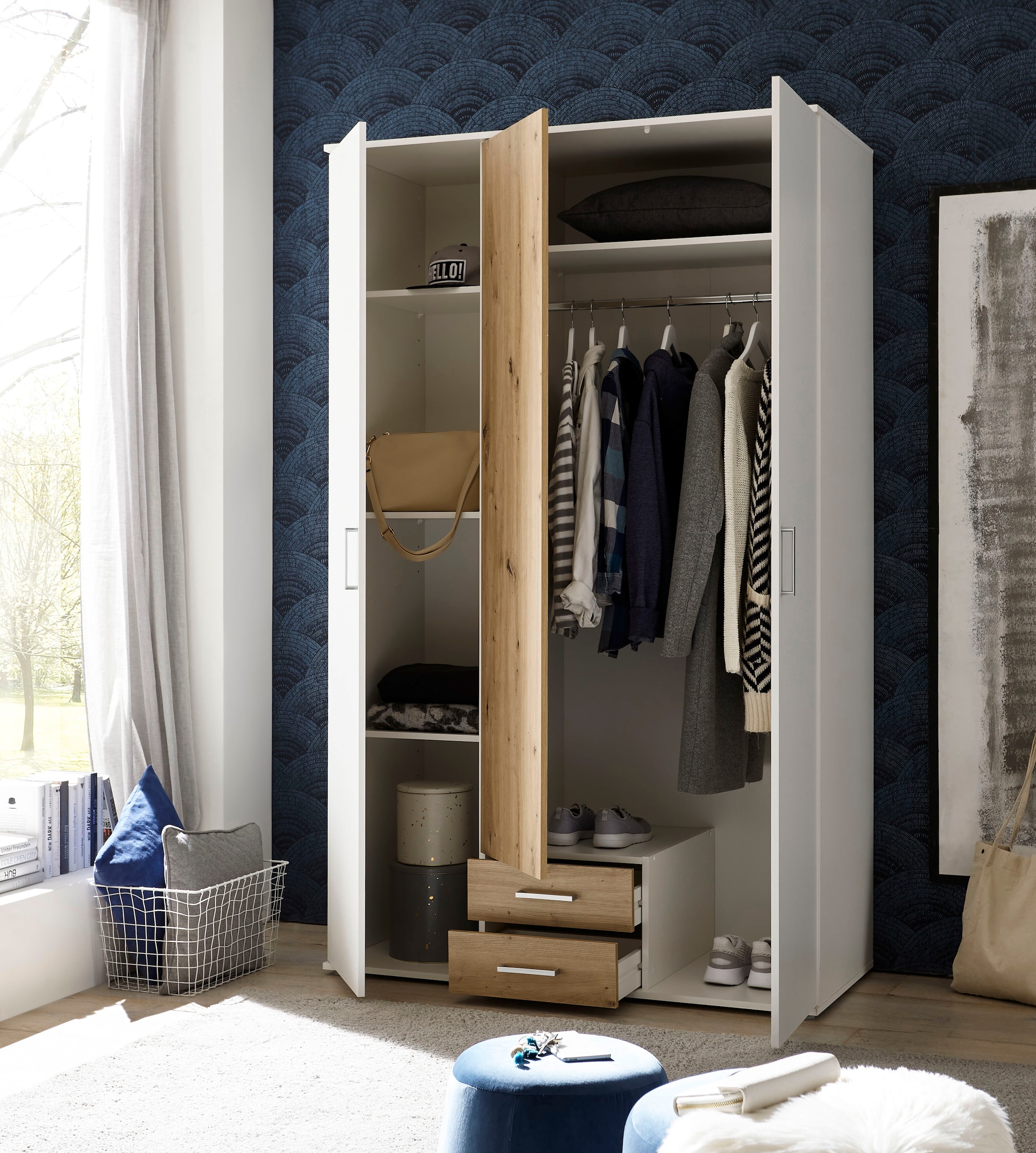 Schlafkontor Kleiderschrank »Marburg Bestseller Schrank Garderobe mit Schubladen«, Schlafzimmerschrank in Top Qualität, in 2 Breiten