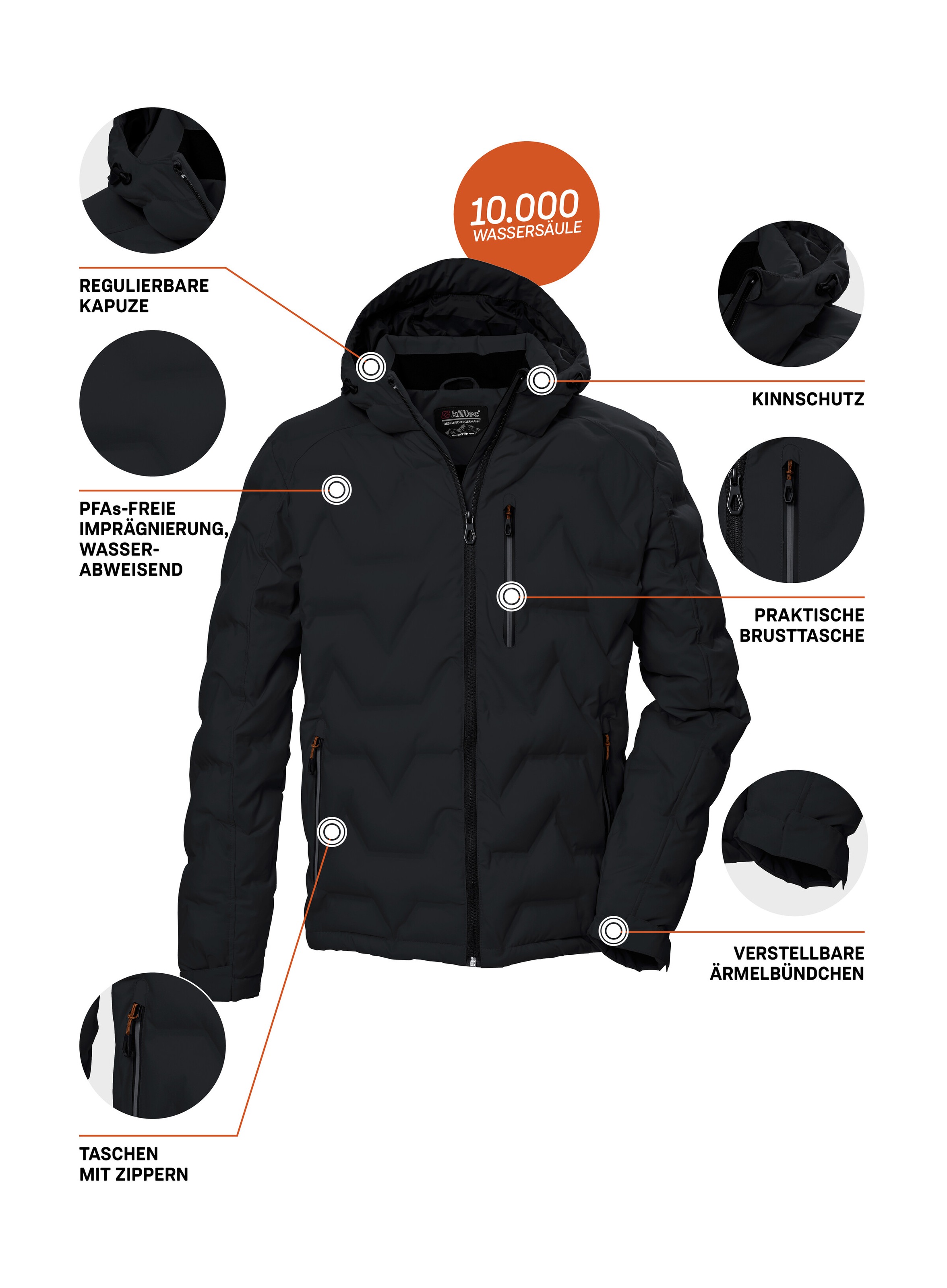 Killtec Steppjacke »KOW 60 MN QLTD JCKT«, Wasser- und windabweisend, atmungsaktiv, verstellbare Kapuze