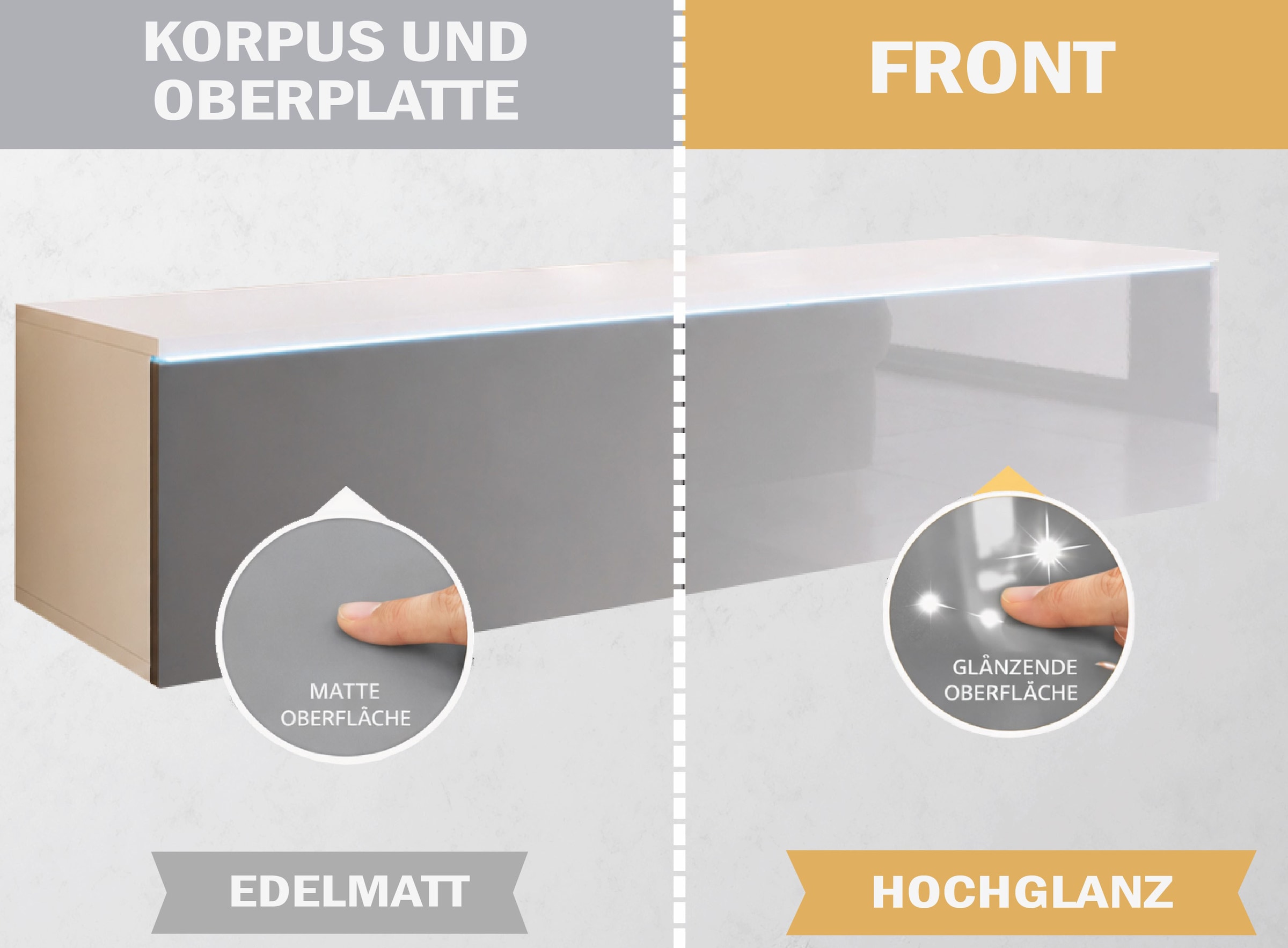 Home affaire Lowboard »LOWBOARD D, wahlweise mit oder ohne Beleuchtung« modernes TV-Board ohne Griffe, mit viel Stauraum,stehend und hängend