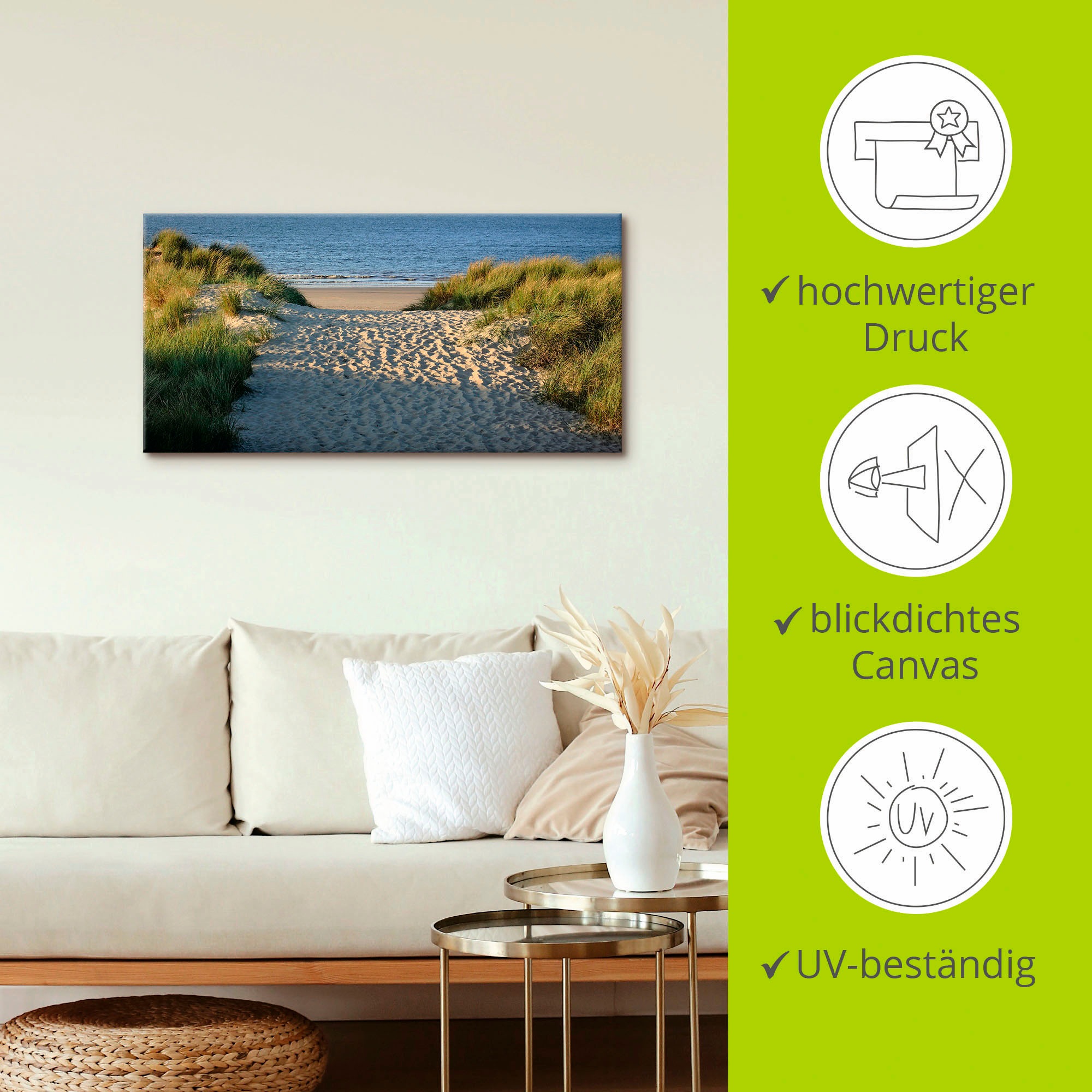 Artland Wandbild »Strandaufgang«, Strand, (1 St.), als Alubild, Outdoorbild, Leinwandbild, Poster, Wandaufkleber