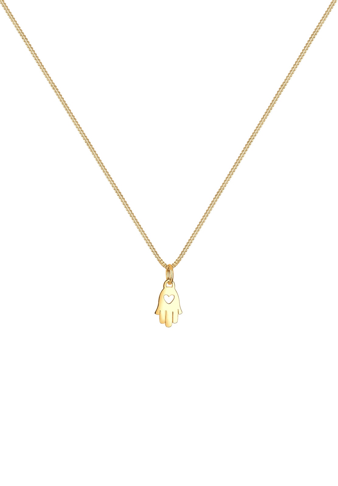 Elli Premium Kette mit Anhänger »Halskette Hand der Fatima Herz Symbol Talisman 585 Gelbgold«