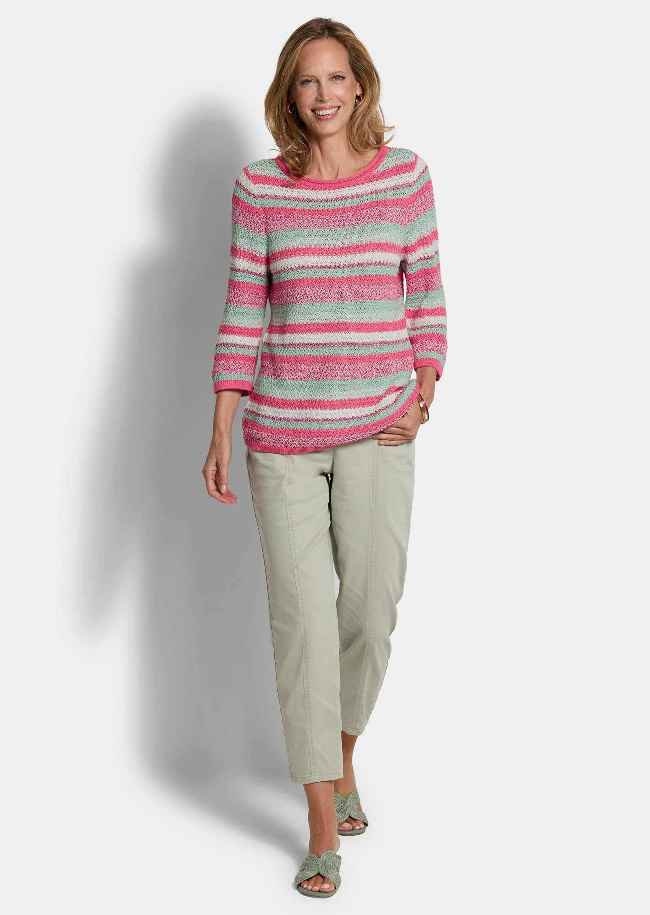 GOLDNER Rundhalspullover »Baumwollpullover mit Ringel-Muster« Strukturierter Ringelstrick