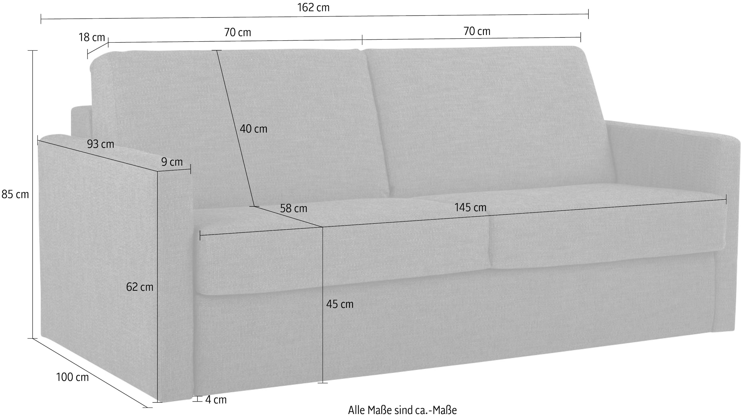 Places of Style Schlafsofa »Goldpoint 162 cm, Dauerschläfer, Liegefläche 120/200cm,«, 2-Sitzer mit Dauerschläfer-Funktion, Bonell-Federkernmatratze