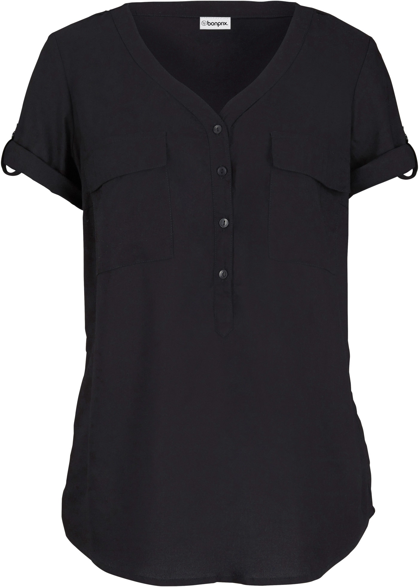 bonprix Kurzarmbluse dezente A-Silhouette, mit V-Ausschnitt, aus reiner Viskose