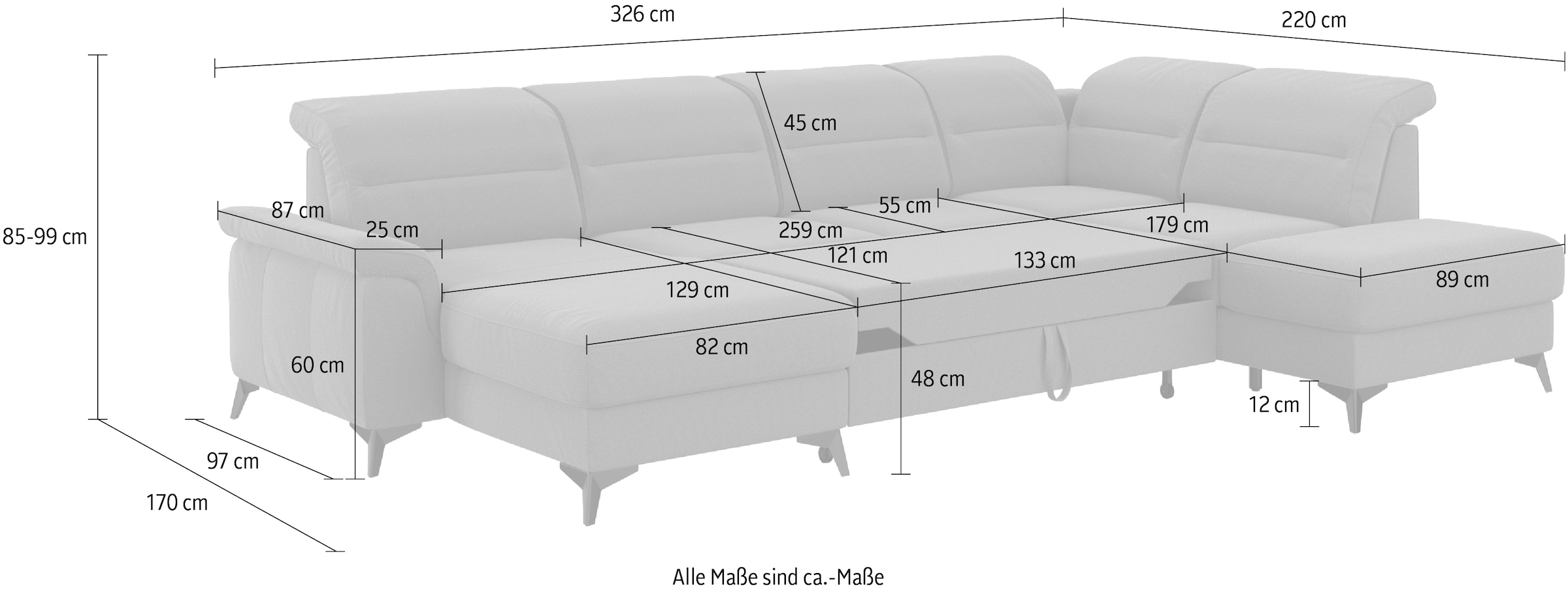 sit&more Wohnlandschaft »Sinatra U-Form«, optional mit Kopfteilverstellung und Armteilfunktion, Metallfüße