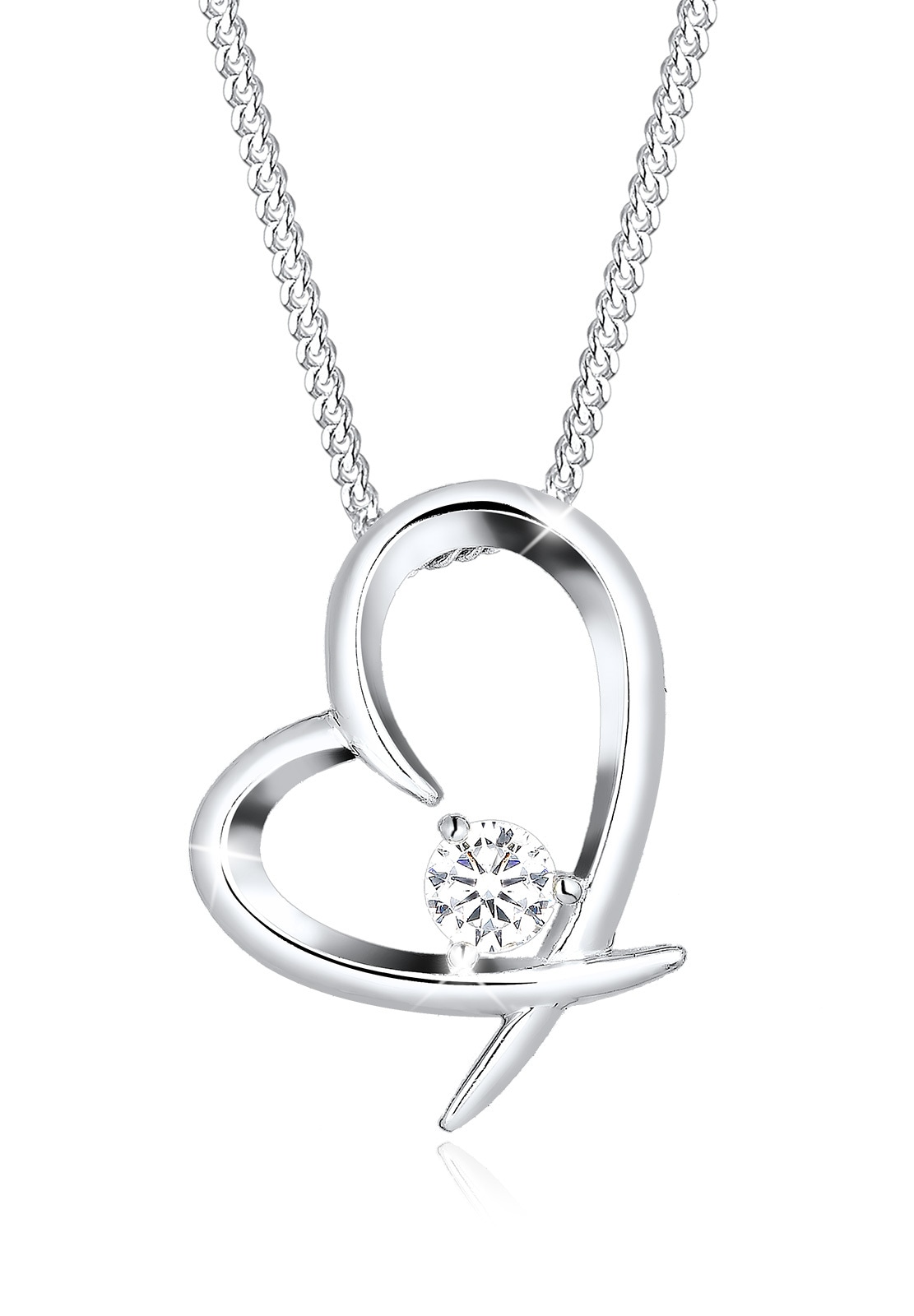Elli Silberkette »Halskette Herz Geschwungen Zirkonia 925 Silber«