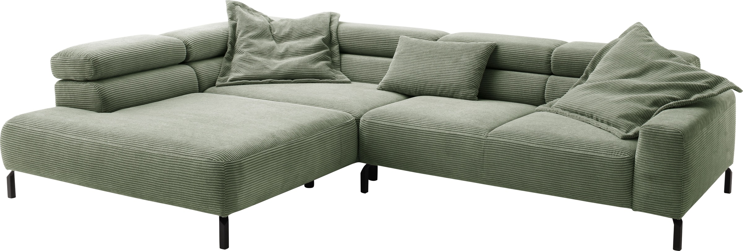 Places of Style Ecksofa »Antonelli, L-Form, inkl. Kopfteilverstellung, Breite 312 cm«, mit elektrischer Sitztiefenverstellung, in Cord, oliv