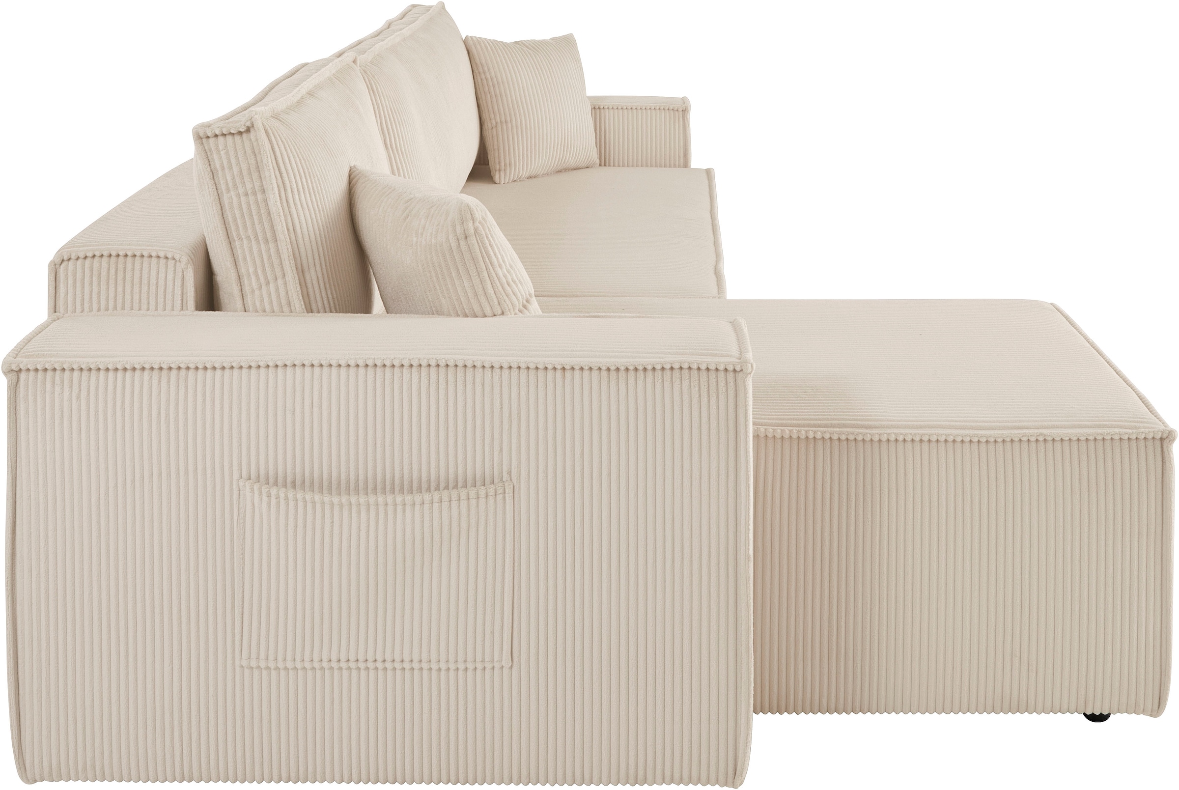 OTTO home Ecksofa »CASSI, 241cm, L-Form, Schlafsofa, Dauerschläfer, Boxspringfederung«, Schlaffunktion (133/200),Bettkasten, Recamiere links/rechts, Cord