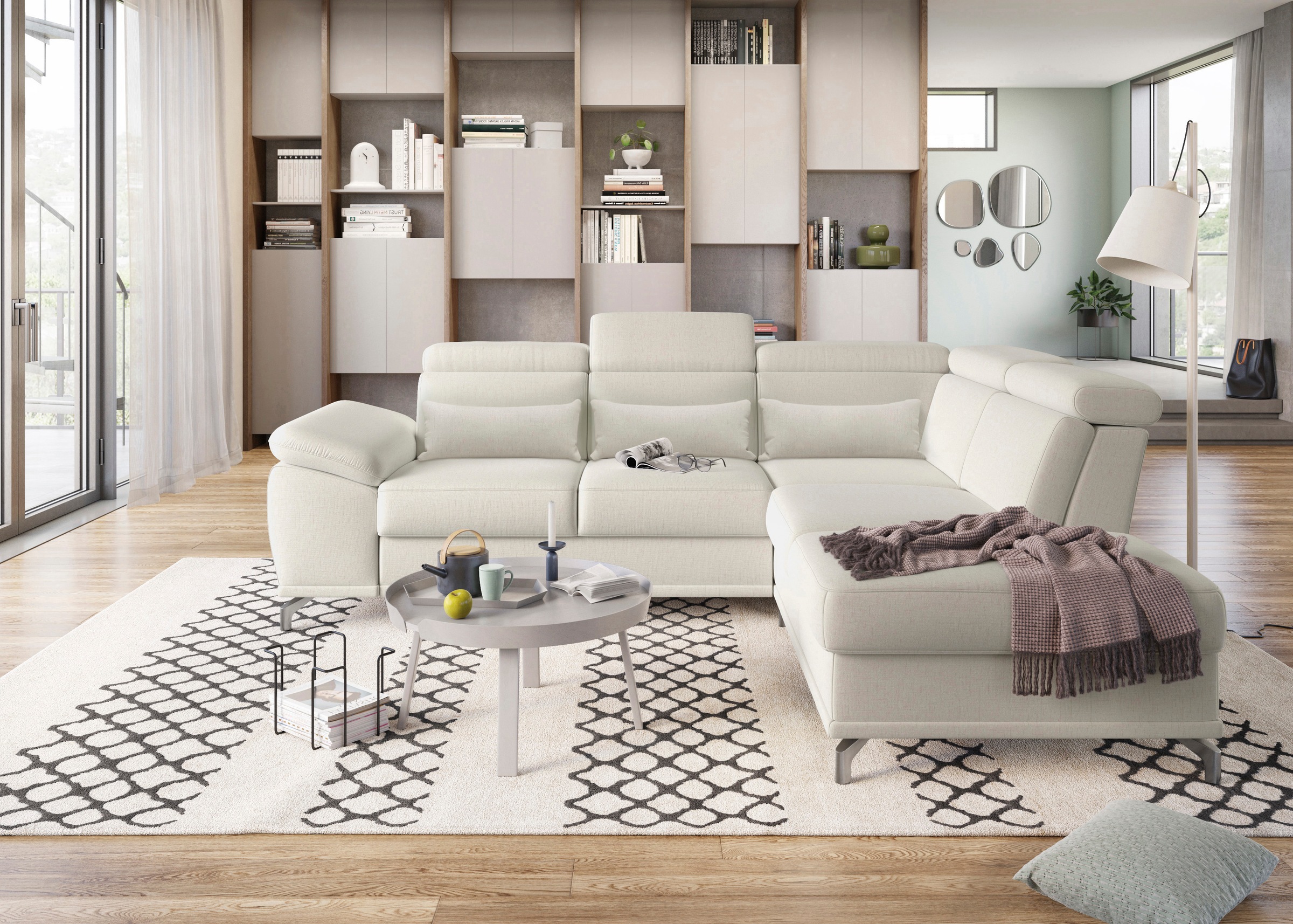 sit&more Ecksofa »Cabrio L-Form, mit Sitztiefenverstellung, Arm- und Kopfteilverstellung«, 3 Nierenkissen, Federkern, optional Bettfunktion und Stauraum