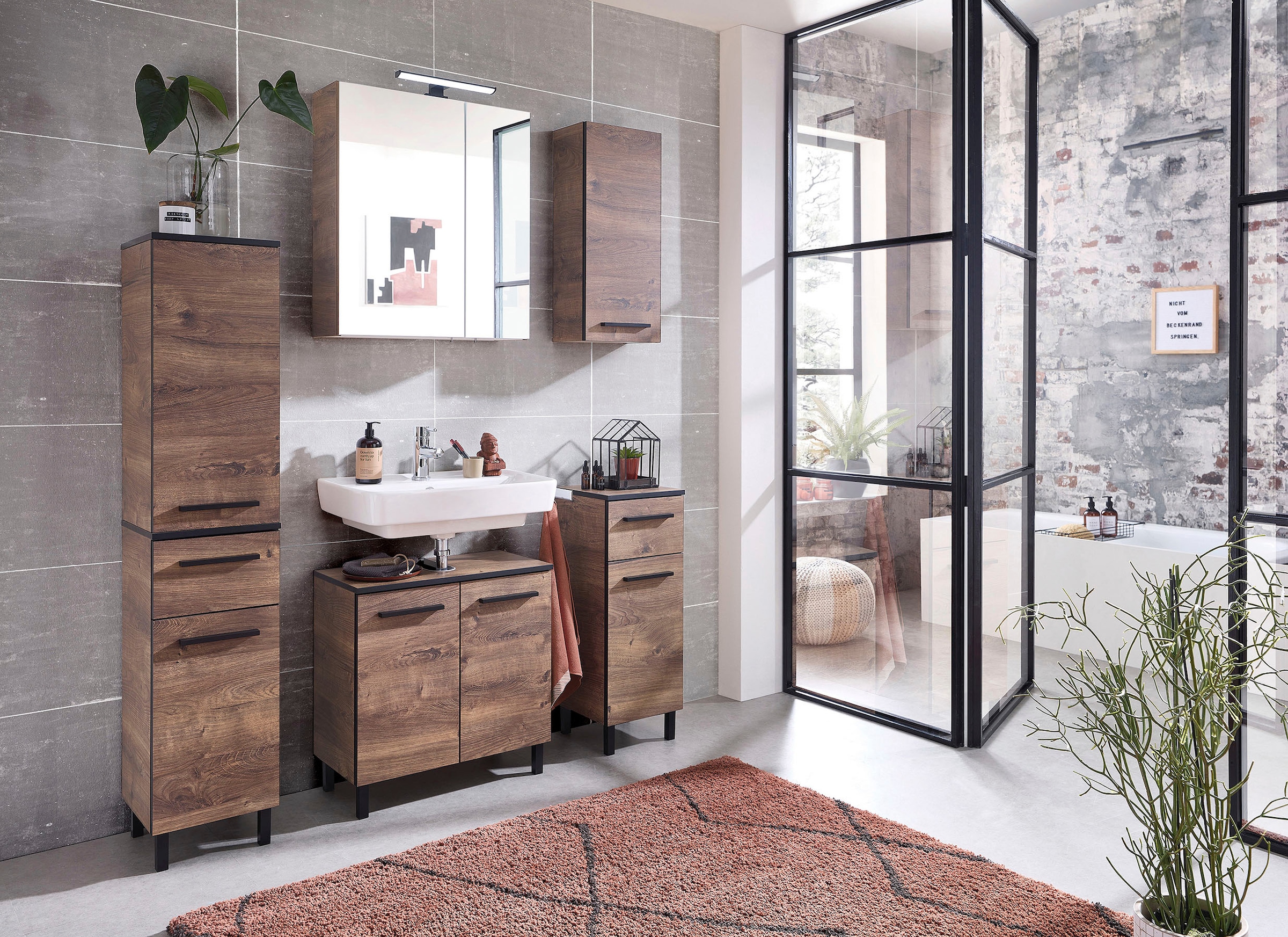 Saphir Hängeschrank »Quickset 374 Wand-Badschrank, 1 Tür, 2 Einlegeböden, inkl. Türdämpfer«, Badezimmer-Hängeschrank, 30 cm breit, Eiche Ribbeck quer Nachbildung