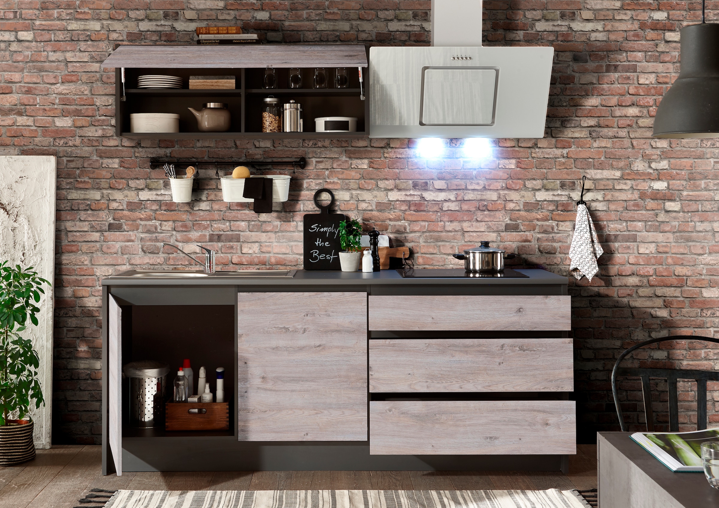 BASIC by Balculina Küchenzeile »Less«, (Set), ohne E-Geräte, Breite 210 cm + 150 cm